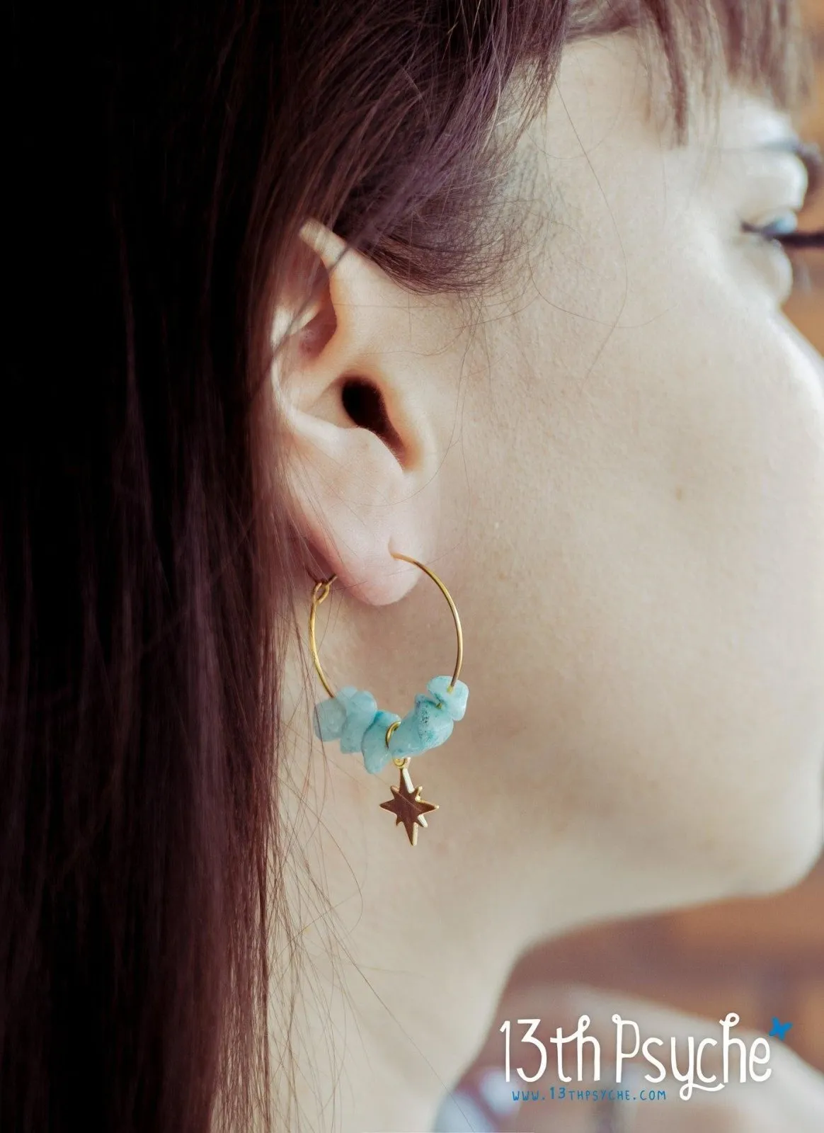 Amazonite hoop earrings  with moon or star charm