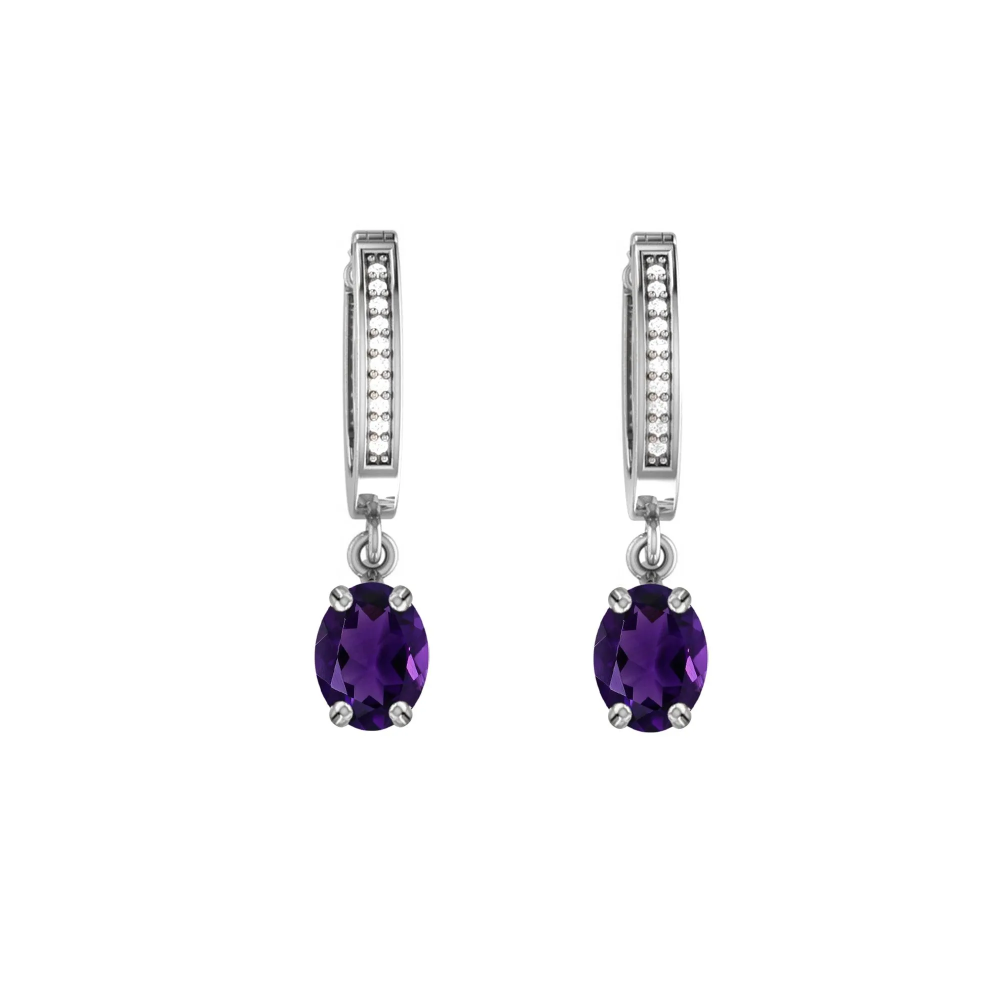 Amethyst and Diamond Dangle Earrings in 10K White Gold