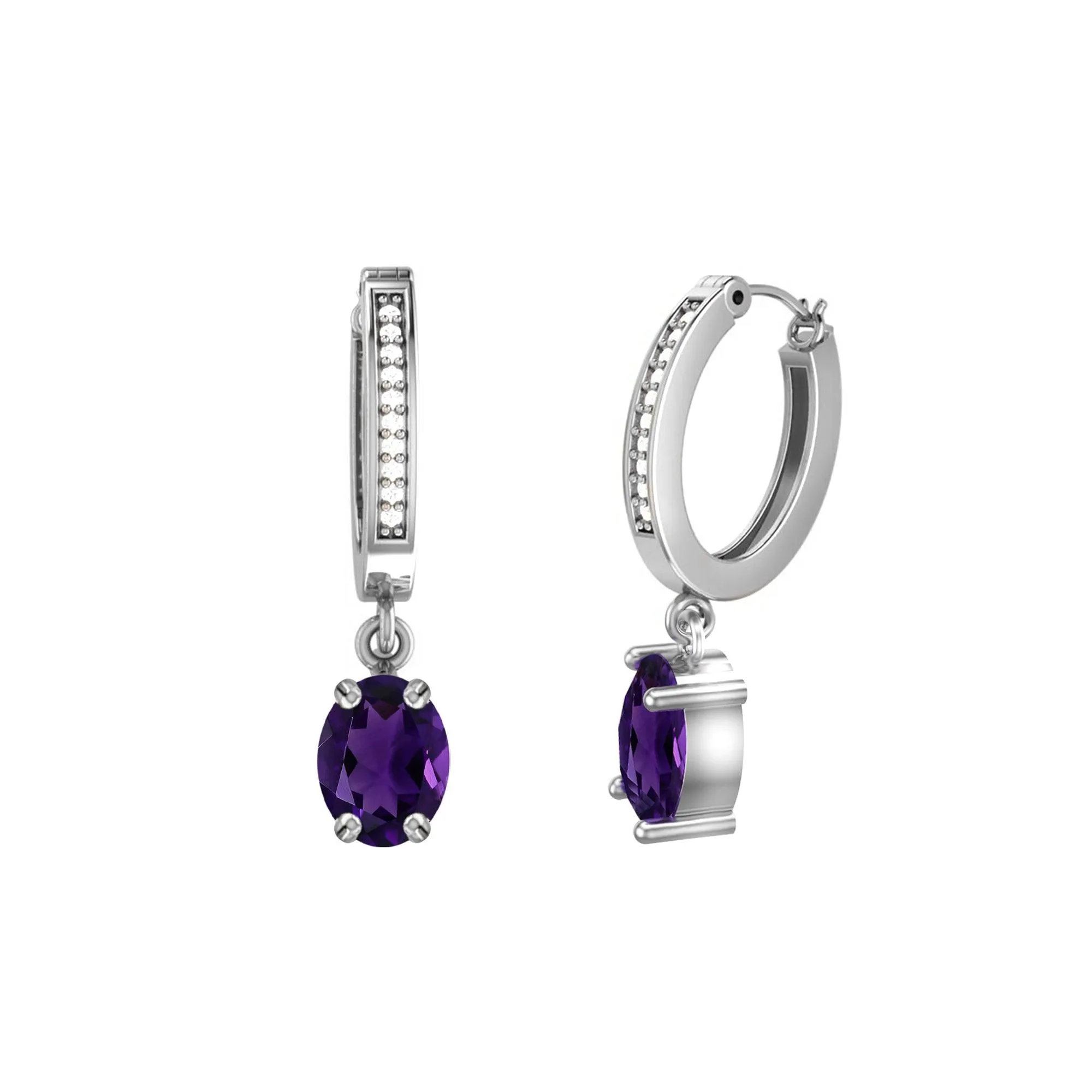 Amethyst and Diamond Dangle Earrings in 10K White Gold