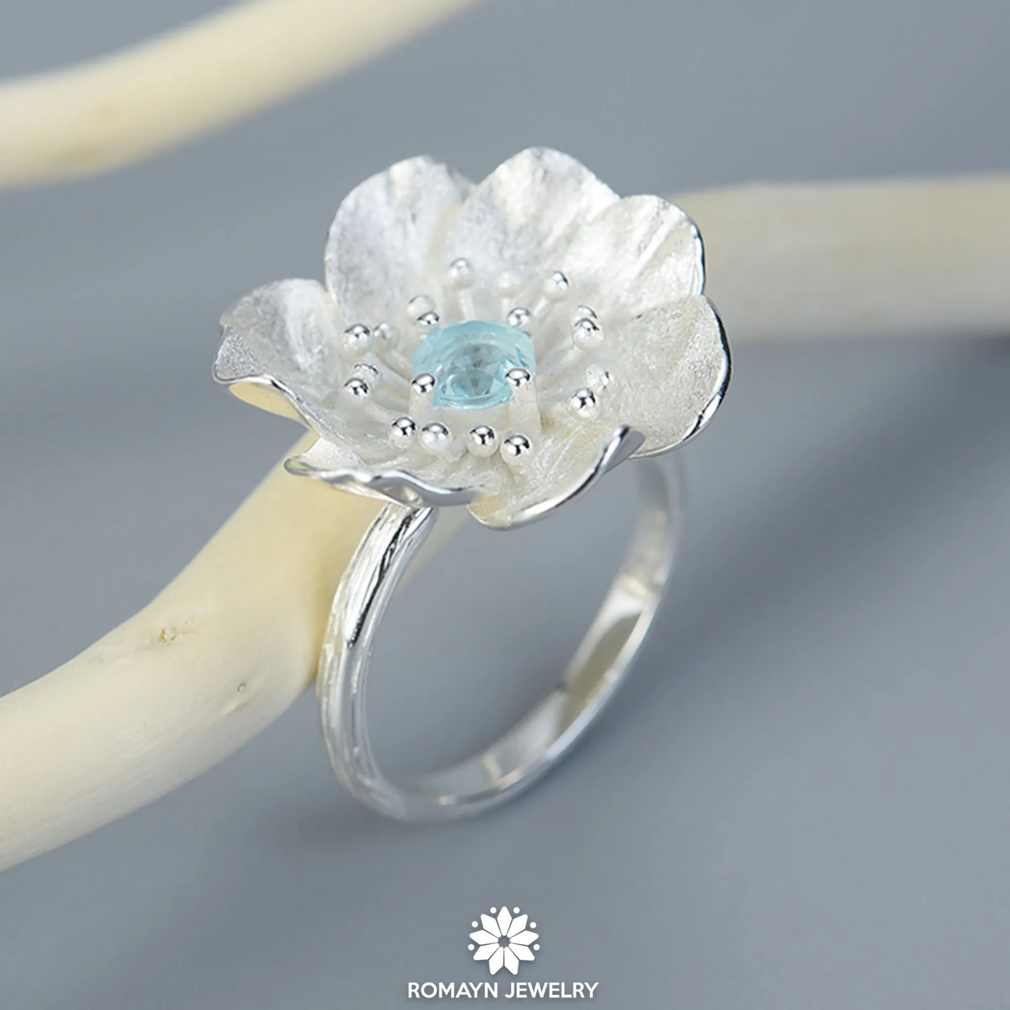 Anemone Flower Topaz Ring