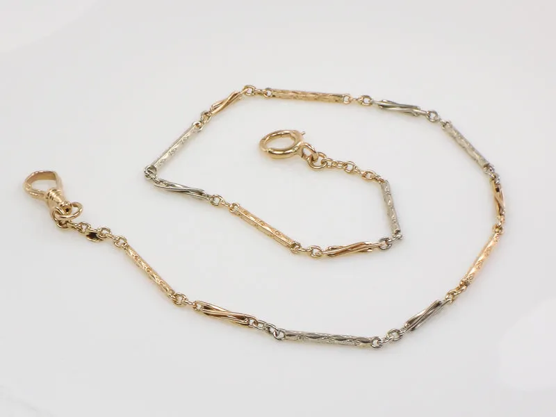 Antique Art Deco 14k Two Tone Gold Fancy Style Watch Chain 14"