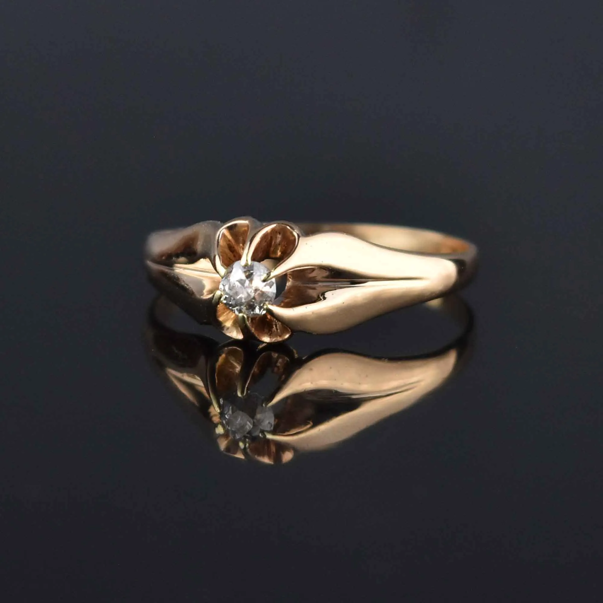 Antique European Cut Diamond 14K Gold Belcher Ring