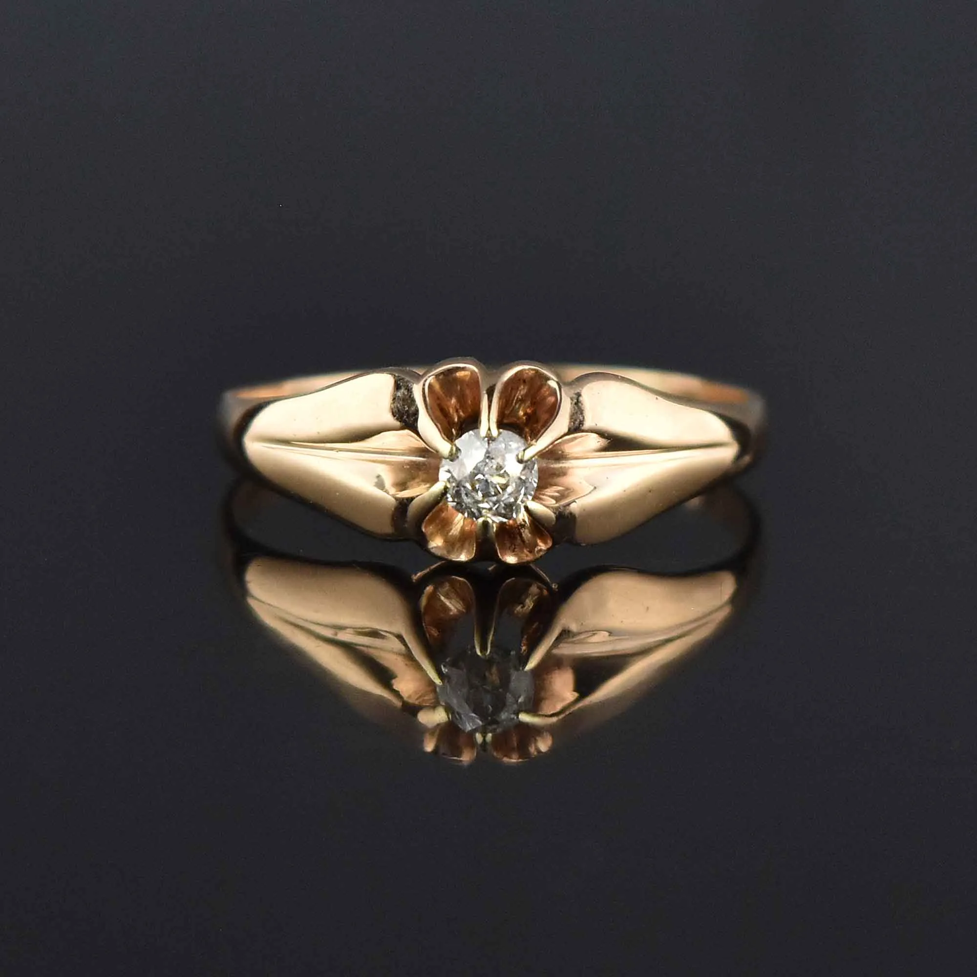 Antique European Cut Diamond 14K Gold Belcher Ring