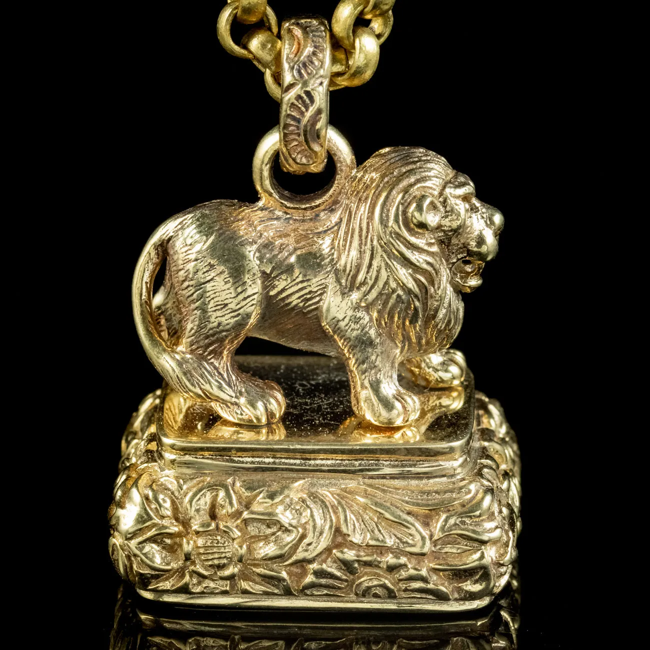 Antique Georgian Lion Intaglio Fob And Chain Necklace Circa 1800