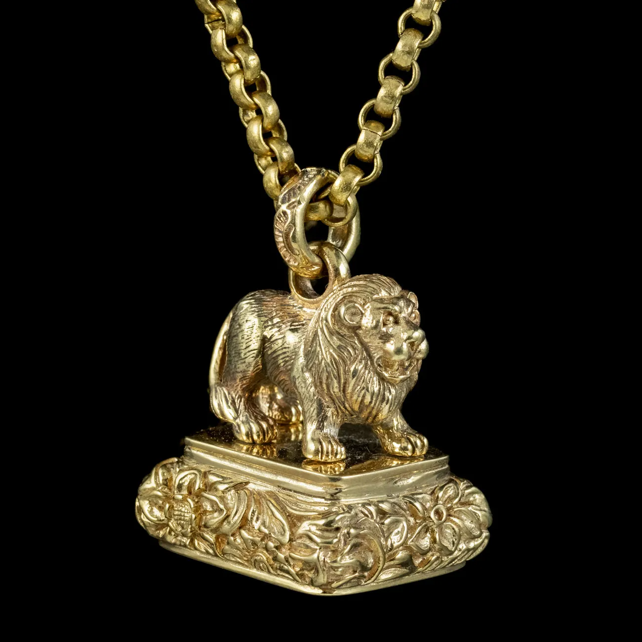 Antique Georgian Lion Intaglio Fob And Chain Necklace Circa 1800