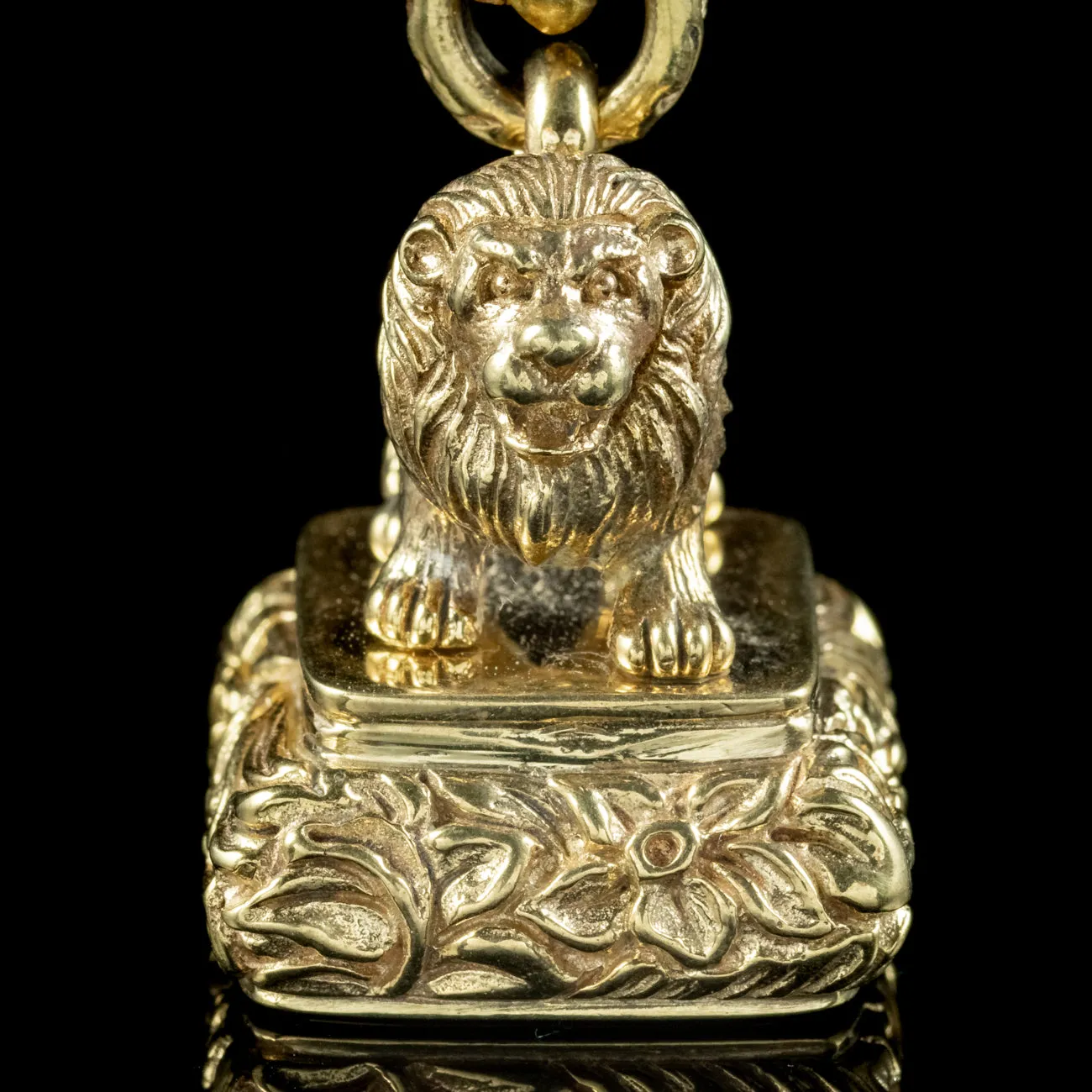 Antique Georgian Lion Intaglio Fob And Chain Necklace Circa 1800