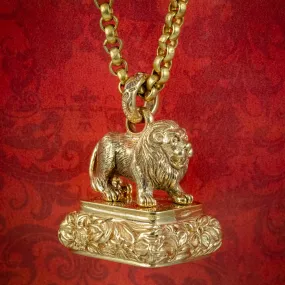 Antique Georgian Lion Intaglio Fob And Chain Necklace Circa 1800