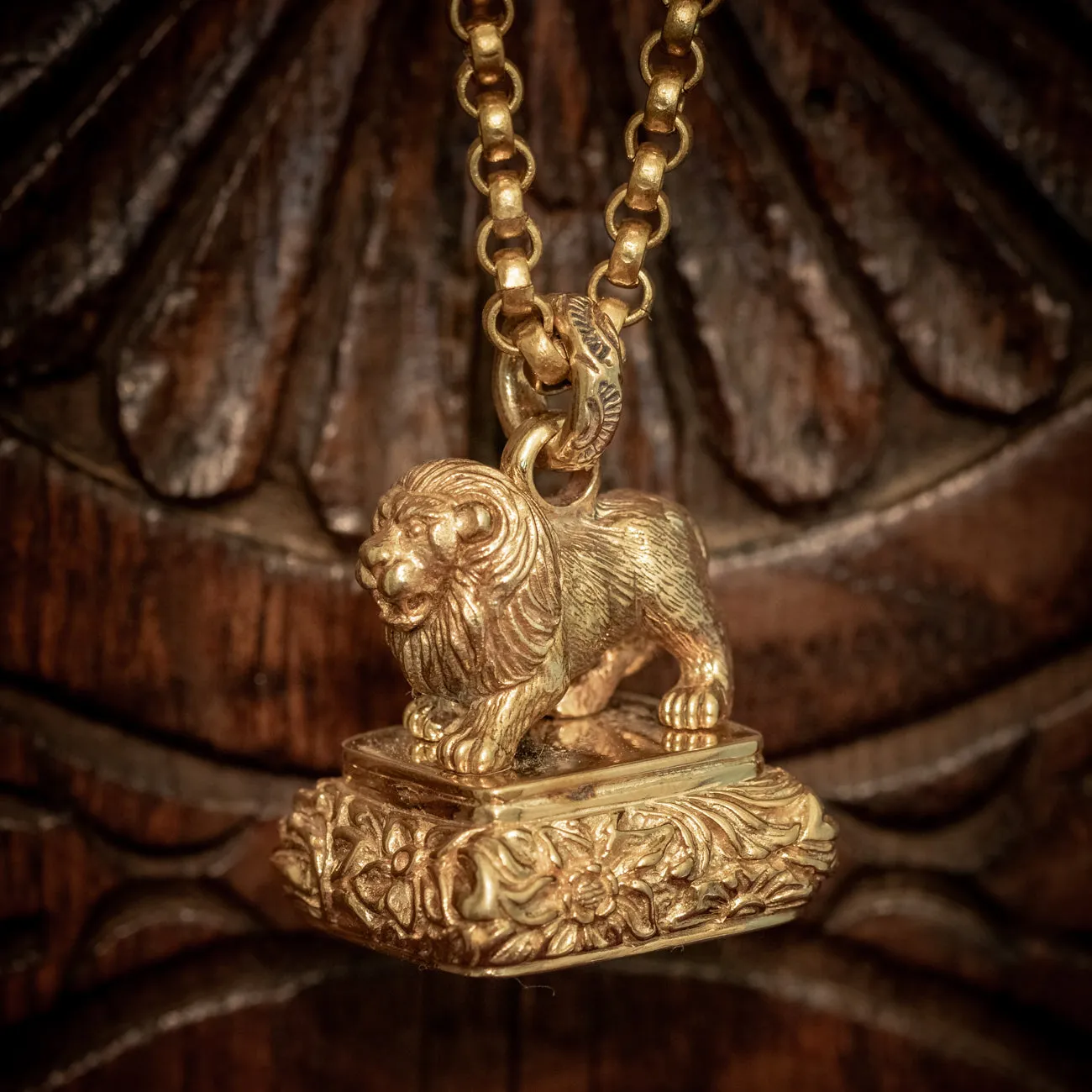 Antique Georgian Lion Intaglio Fob And Chain Necklace Circa 1800