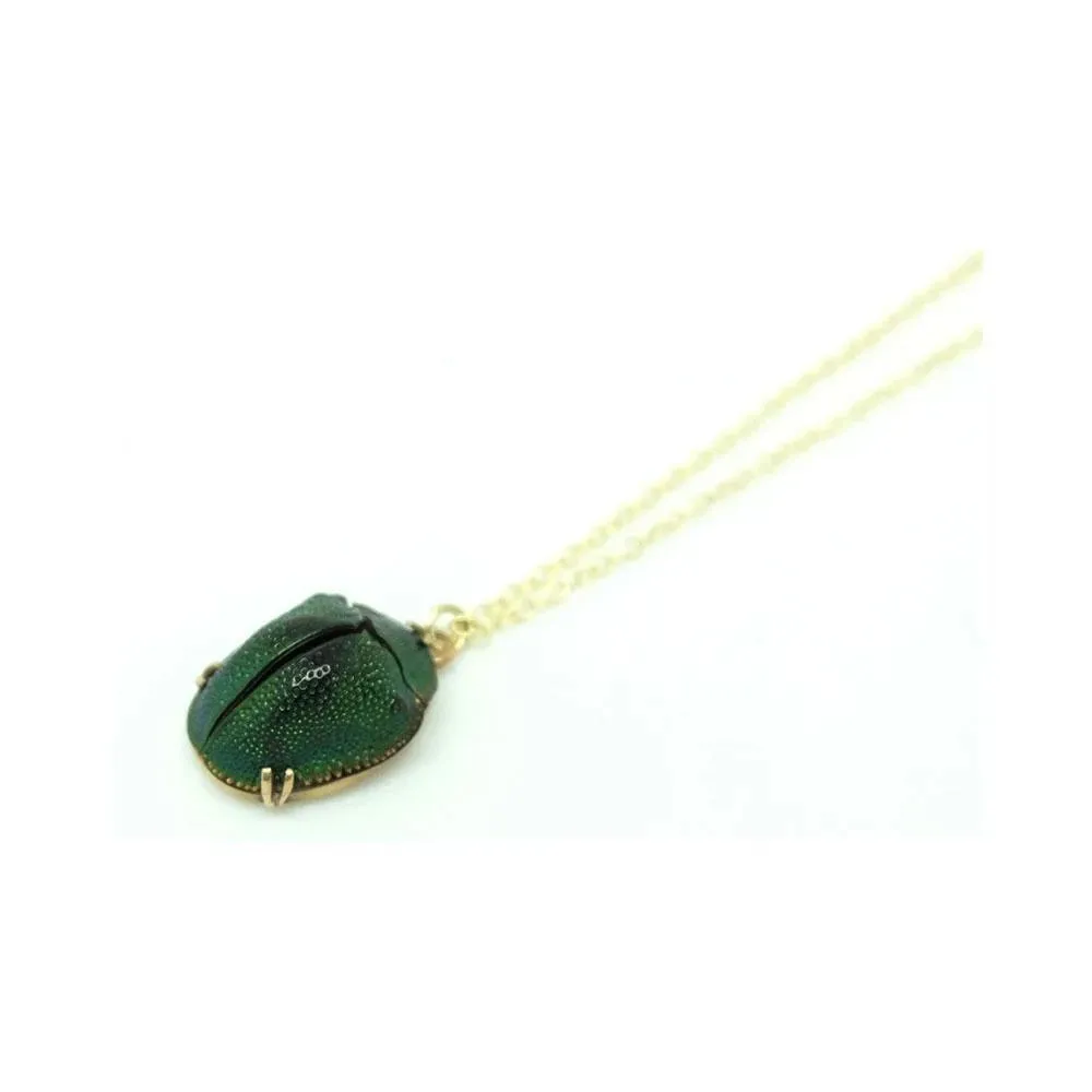 Antique Victorian 9ct Gold Scarab Beetle Charm Necklace