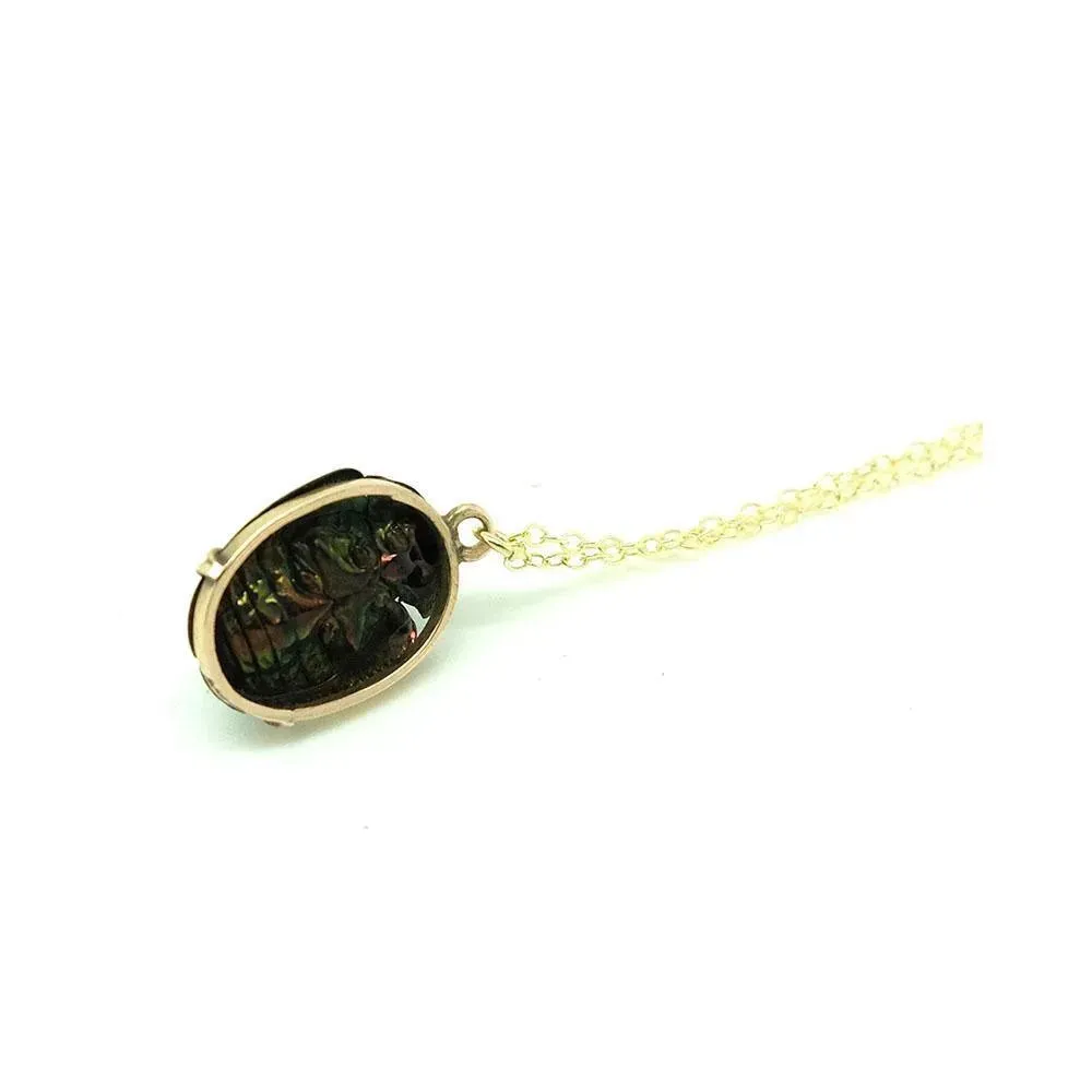 Antique Victorian 9ct Gold Scarab Beetle Charm Necklace