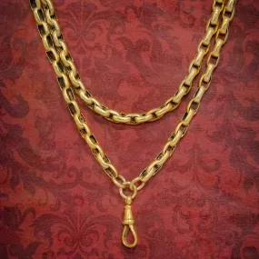 Antique Victorian Cable Link Guard Chain Sterling Silver 18Ct Gold Gilt Necklace Circa 1880