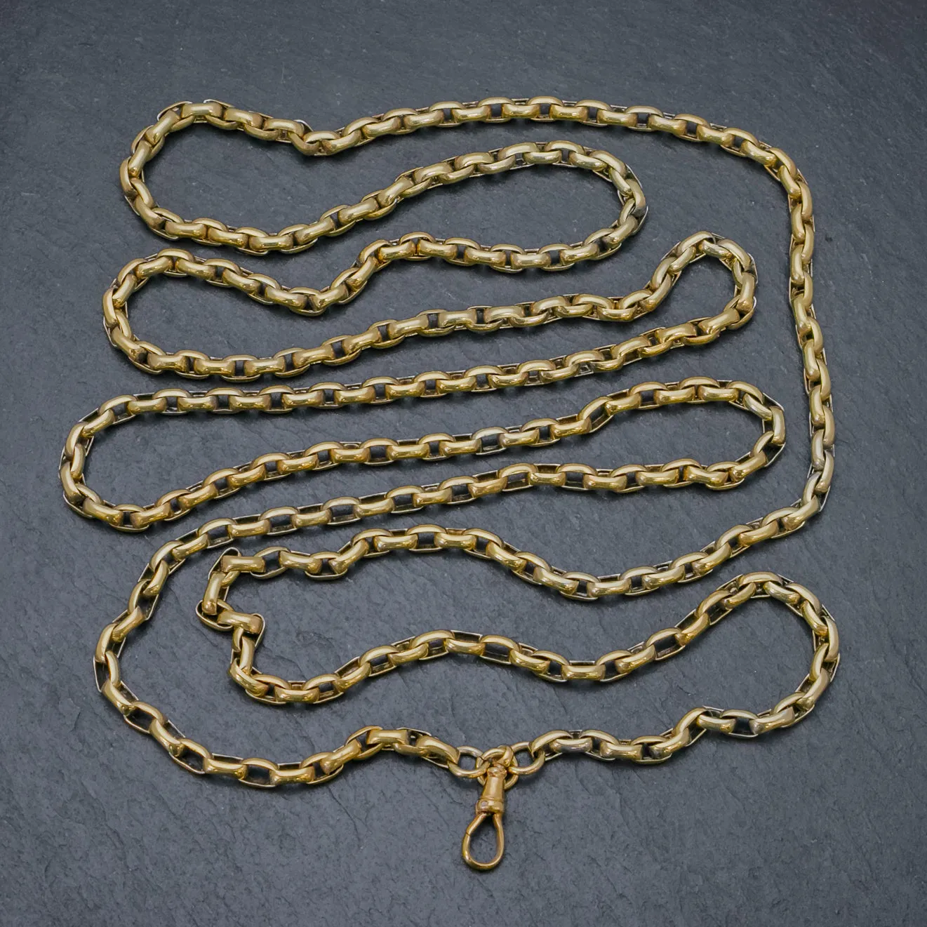 Antique Victorian Cable Link Guard Chain Sterling Silver 18Ct Gold Gilt Necklace Circa 1880