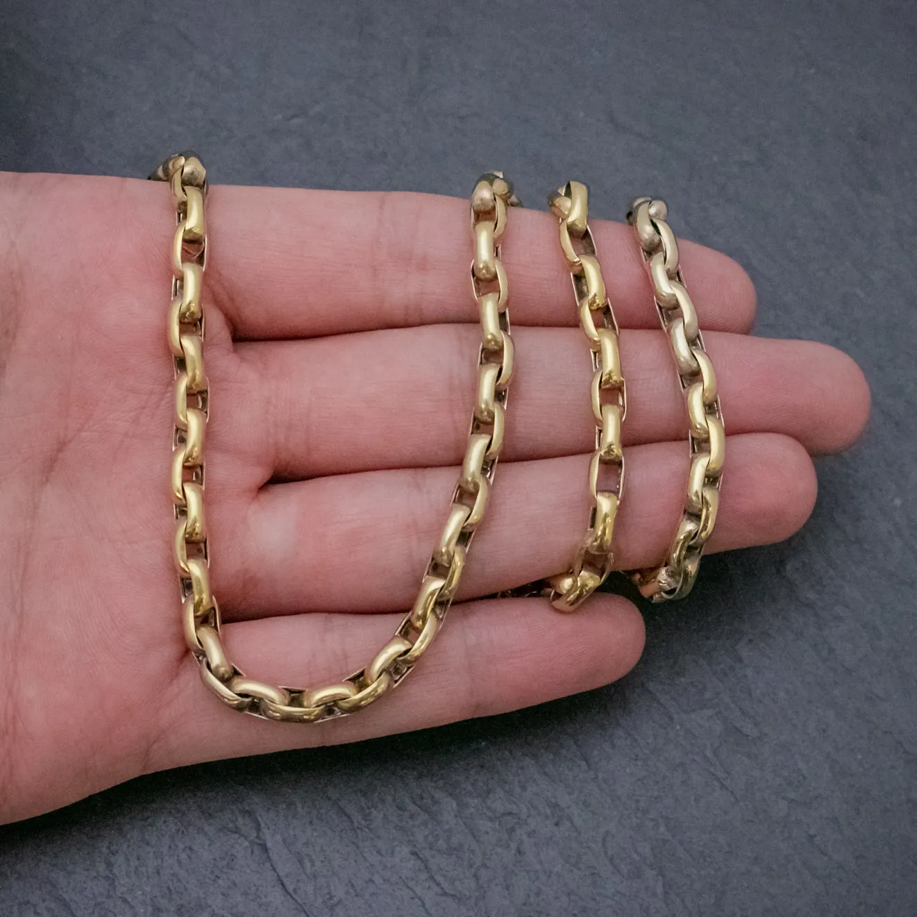 Antique Victorian Cable Link Guard Chain Sterling Silver 18Ct Gold Gilt Necklace Circa 1880