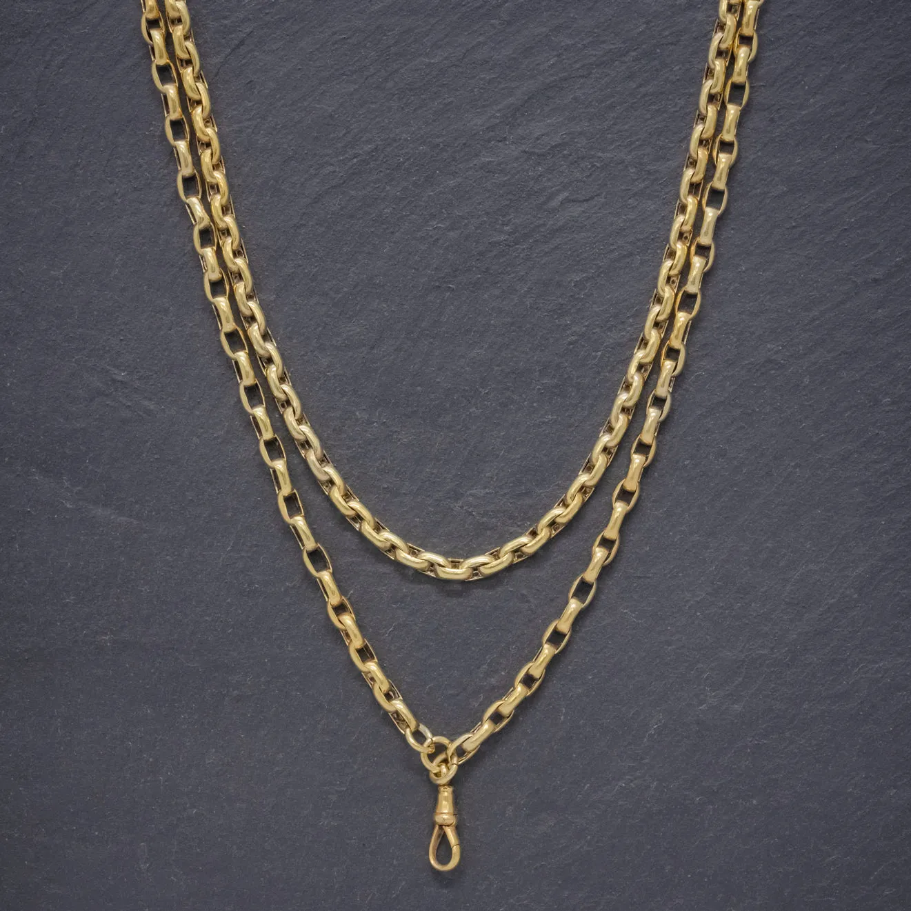 Antique Victorian Cable Link Guard Chain Sterling Silver 18Ct Gold Gilt Necklace Circa 1880