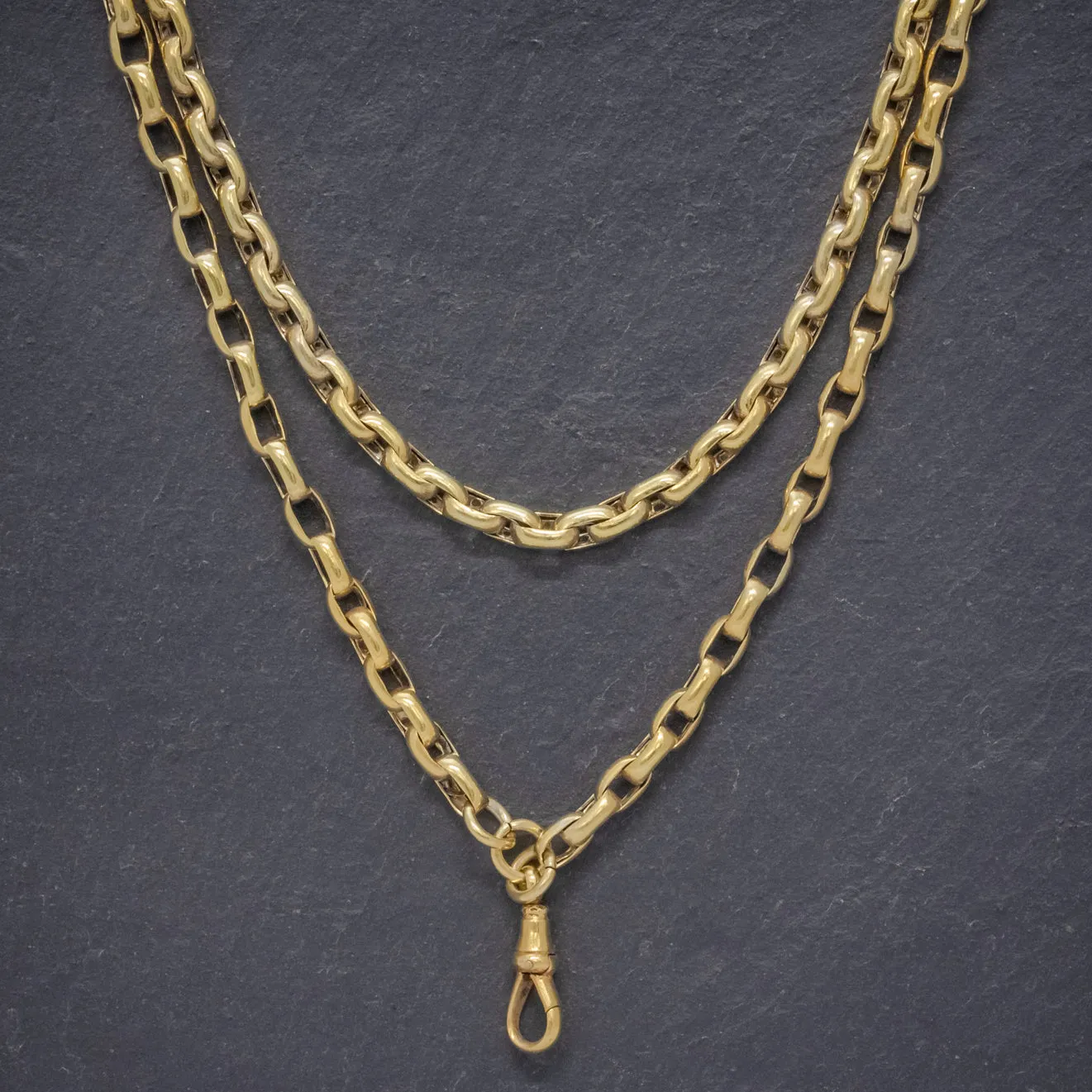 Antique Victorian Cable Link Guard Chain Sterling Silver 18Ct Gold Gilt Necklace Circa 1880