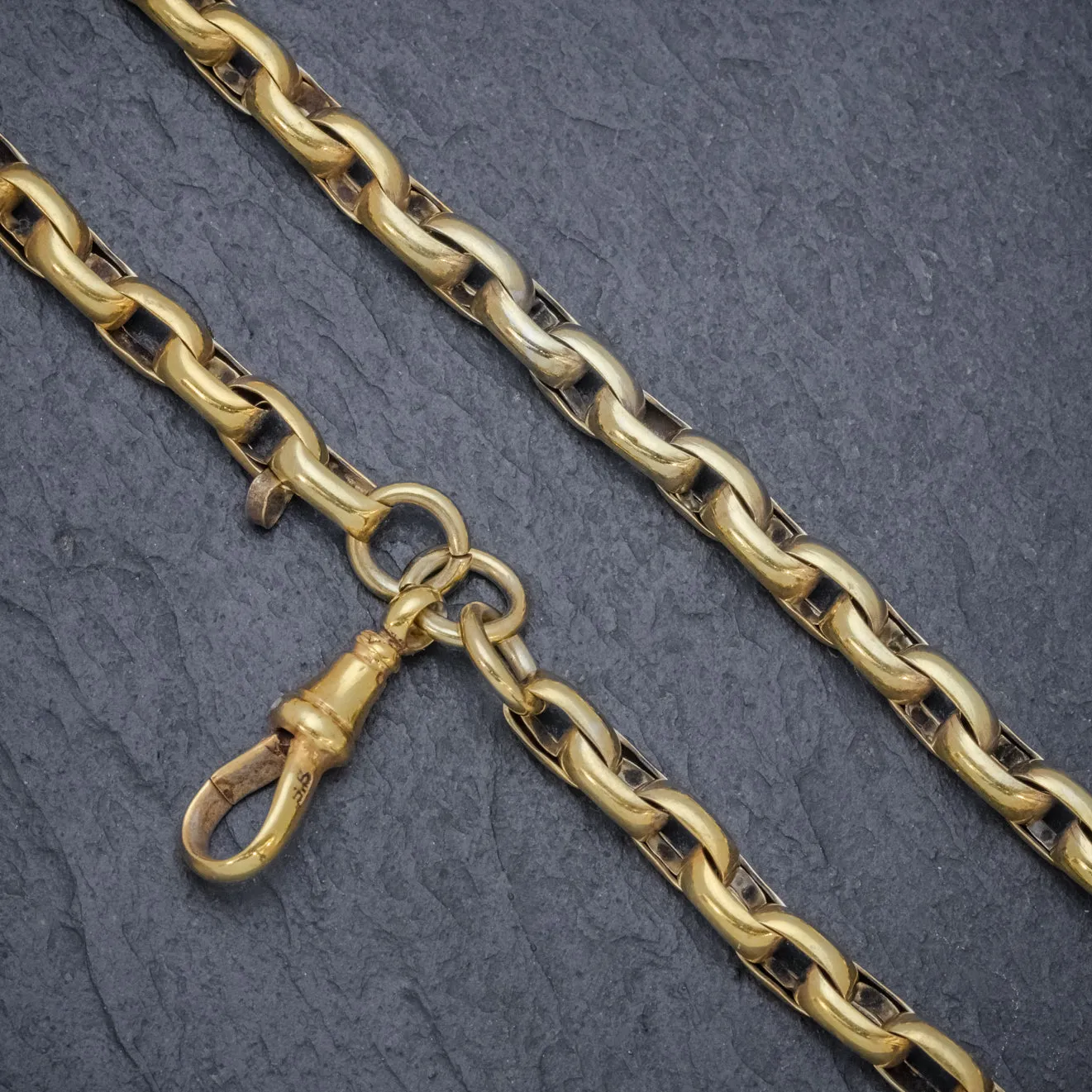 Antique Victorian Cable Link Guard Chain Sterling Silver 18Ct Gold Gilt Necklace Circa 1880