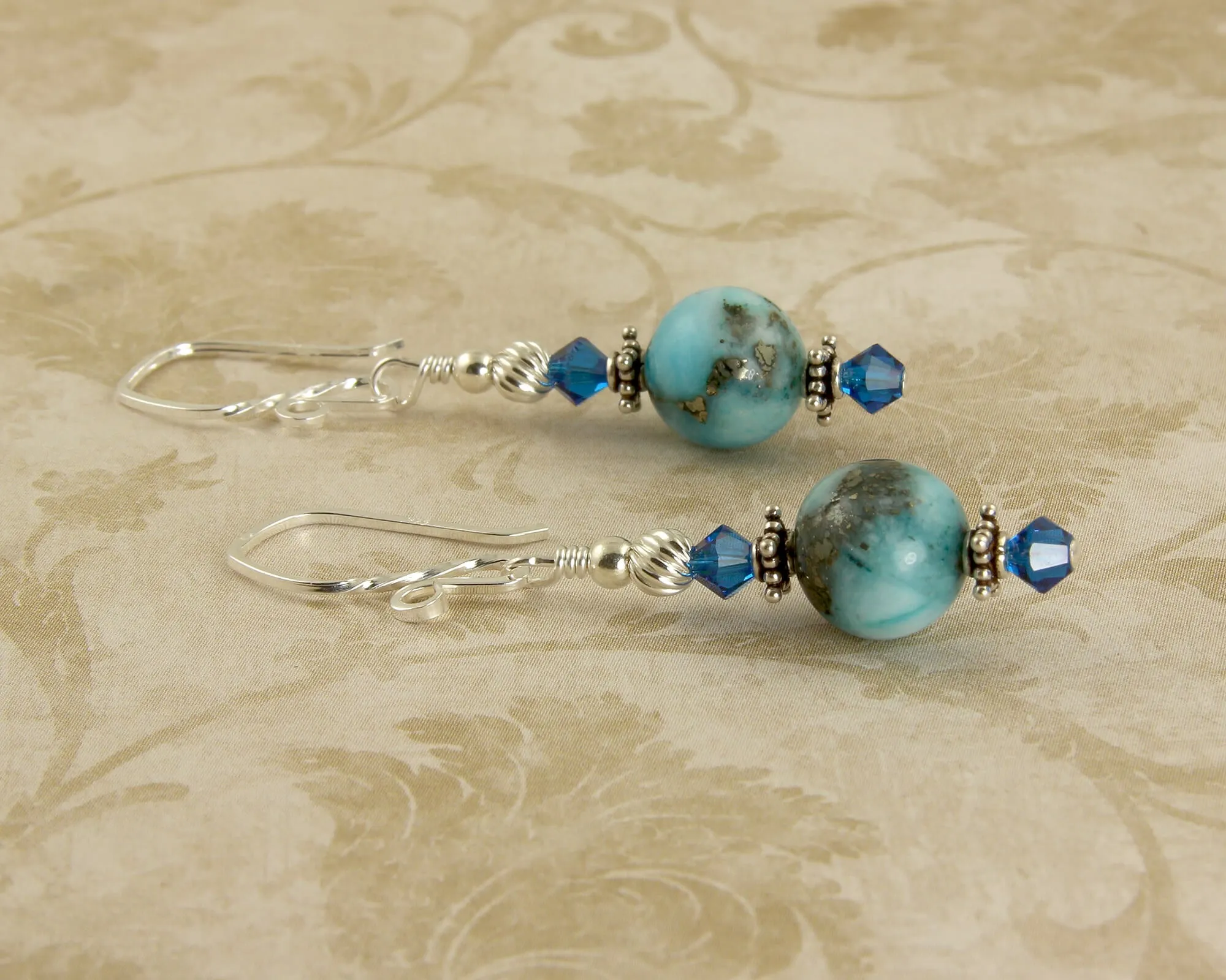 Aqua Blue Gemstone Beaded Earrings, Sterling Silver