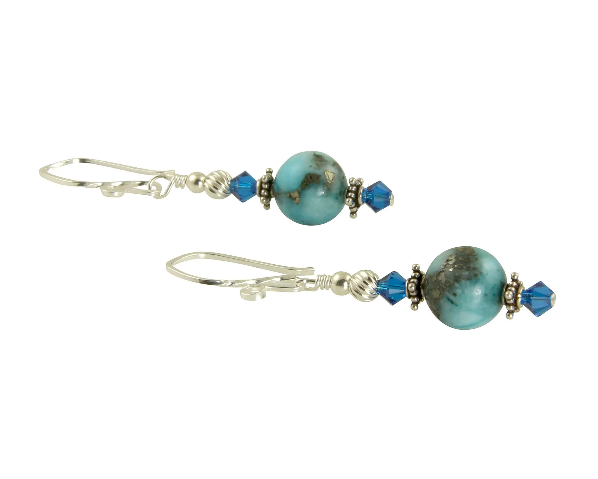 Aqua Blue Gemstone Beaded Earrings, Sterling Silver