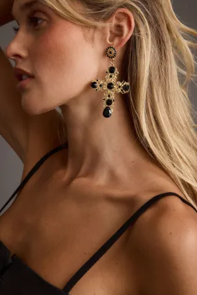 Arabella Gold and Black Statement Cross Earrings