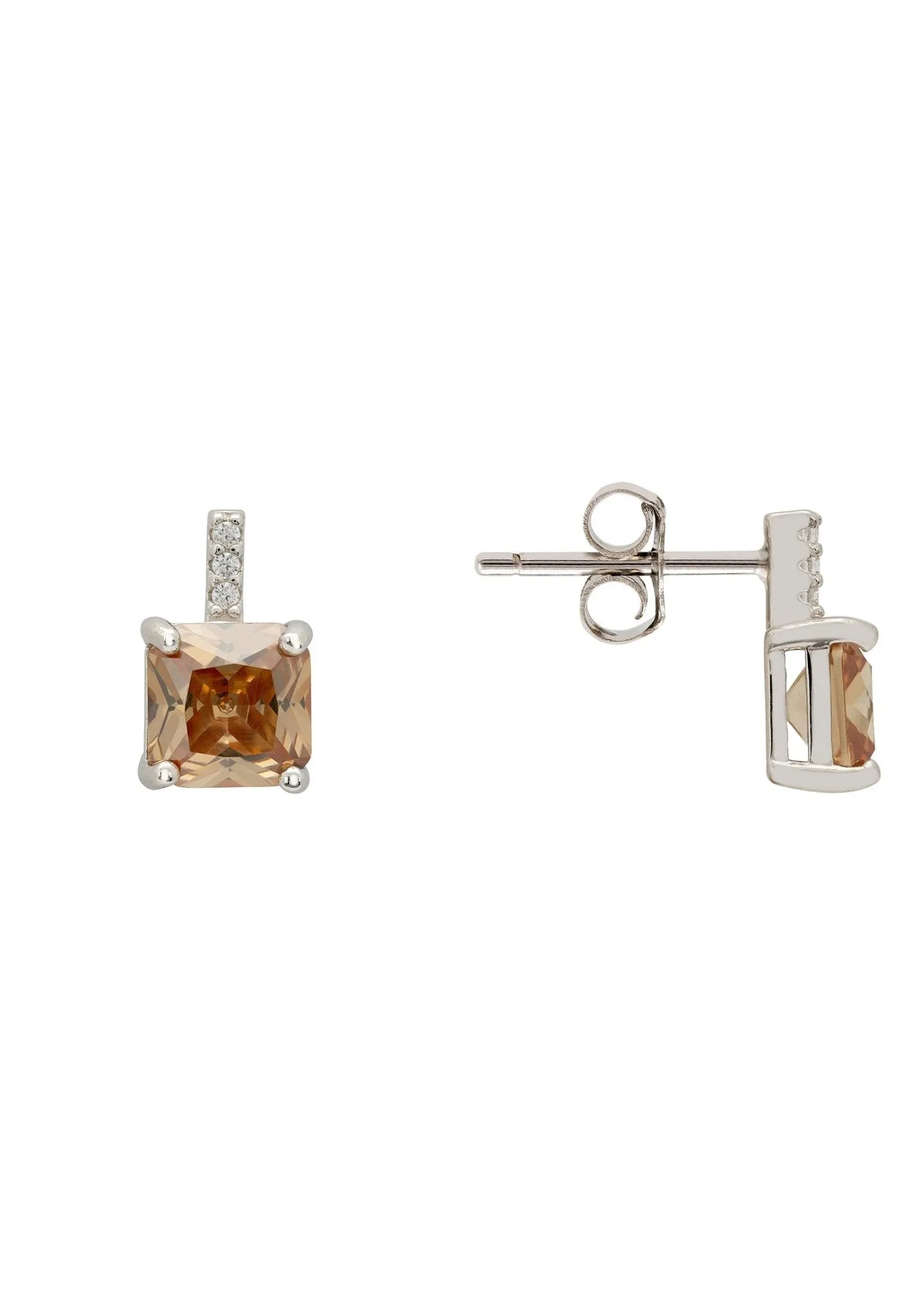 Aria Crystal Stud Earrings Citrine Lemon Silver