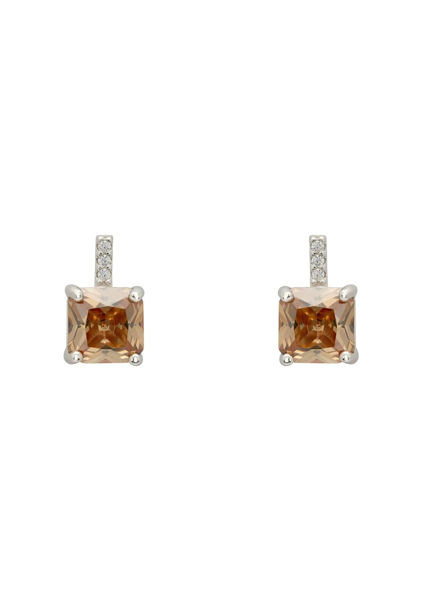 Aria Crystal Stud Earrings Citrine Lemon Silver