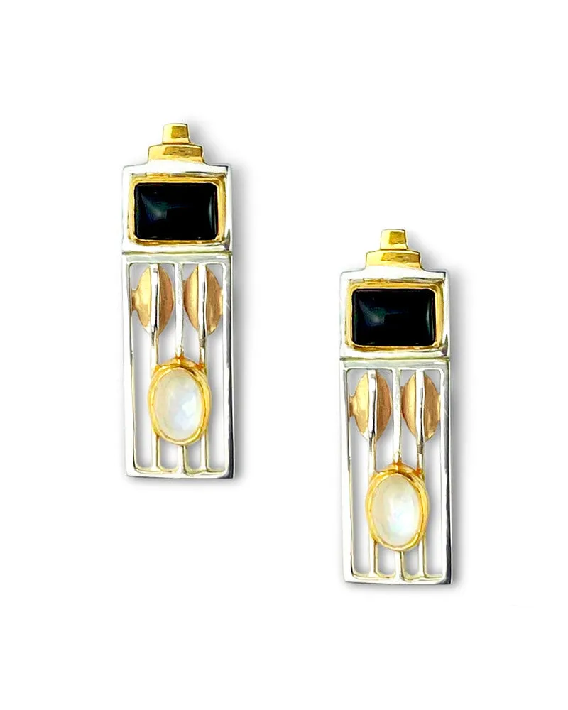 Art & Design Josef Hoffmann Silver Earrings with Black Onyx & Moonstone