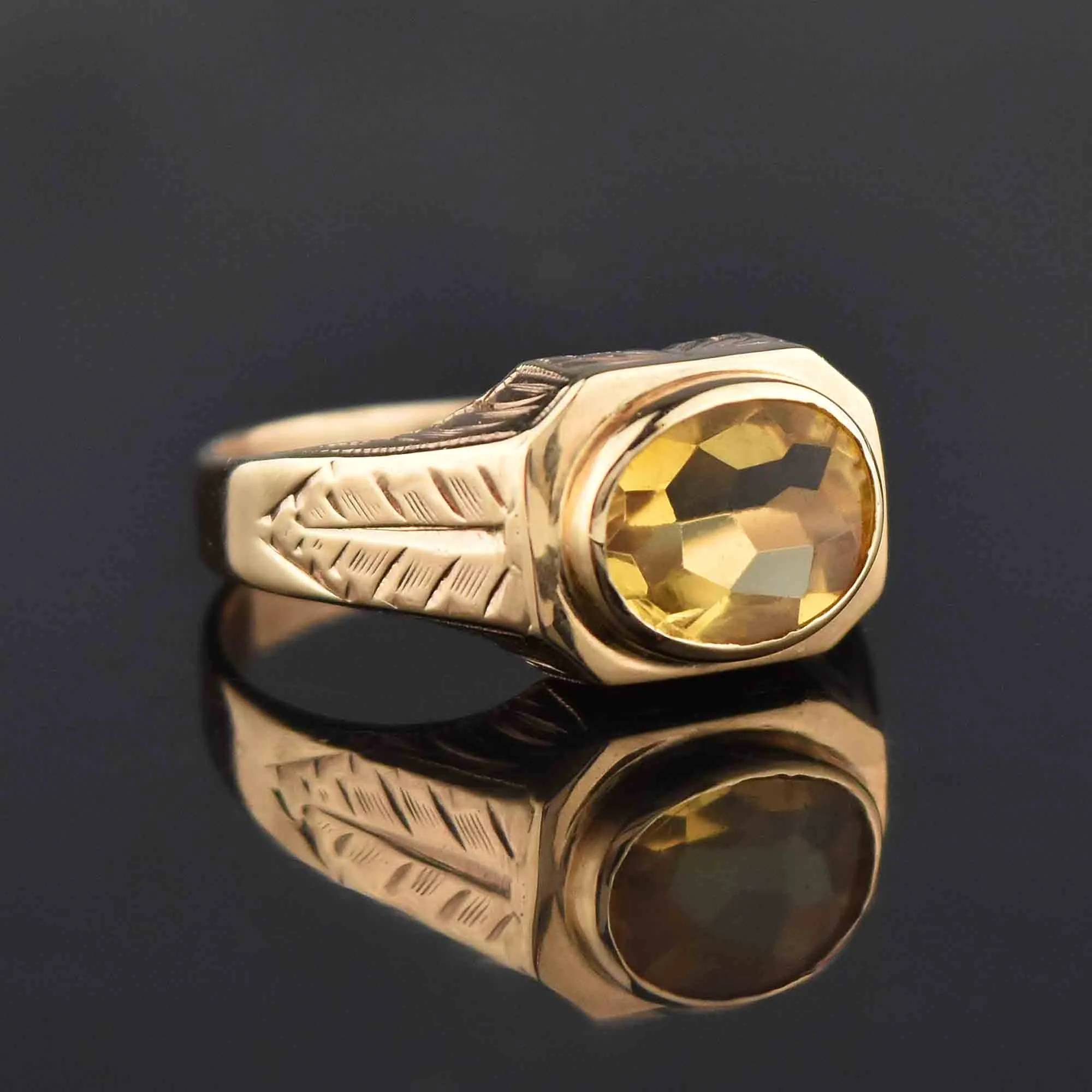 Art Deco Gold Smooth Top Citrine Ring, Sz 8.75