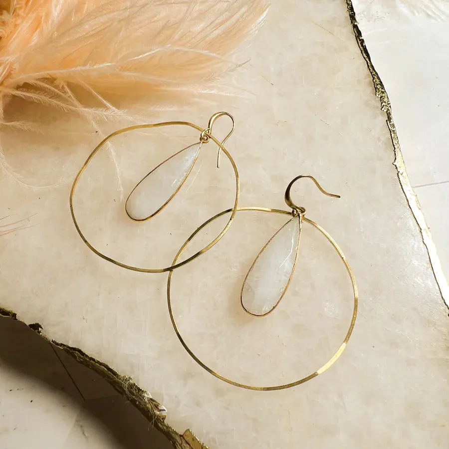 Artemis: Gemstone Tear Drop Hammered Hoop Earring