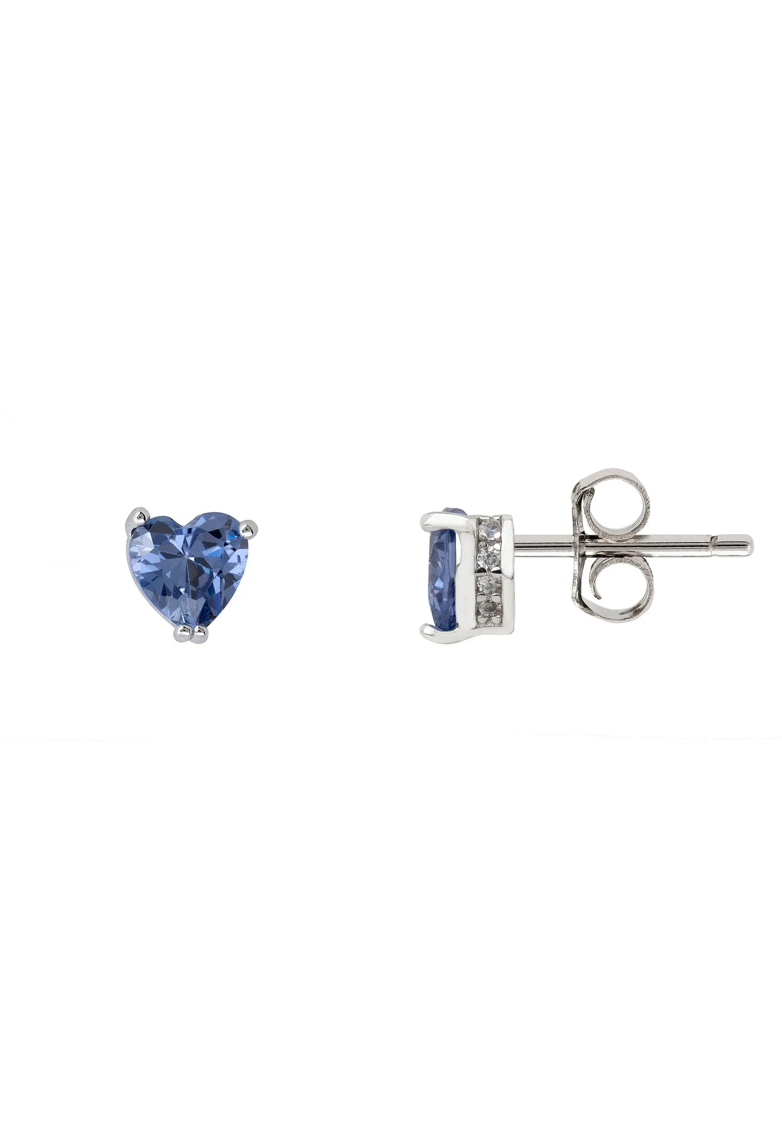 Asscher Cut Heart Stud Earrings Silver Tanzanite