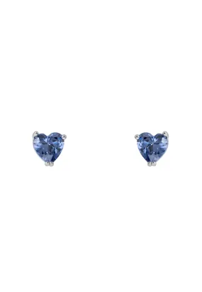 Asscher Cut Heart Stud Earrings Silver Tanzanite