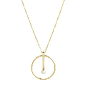 Astra Moon 18K Gold Necklace w. Pearl & Diamond