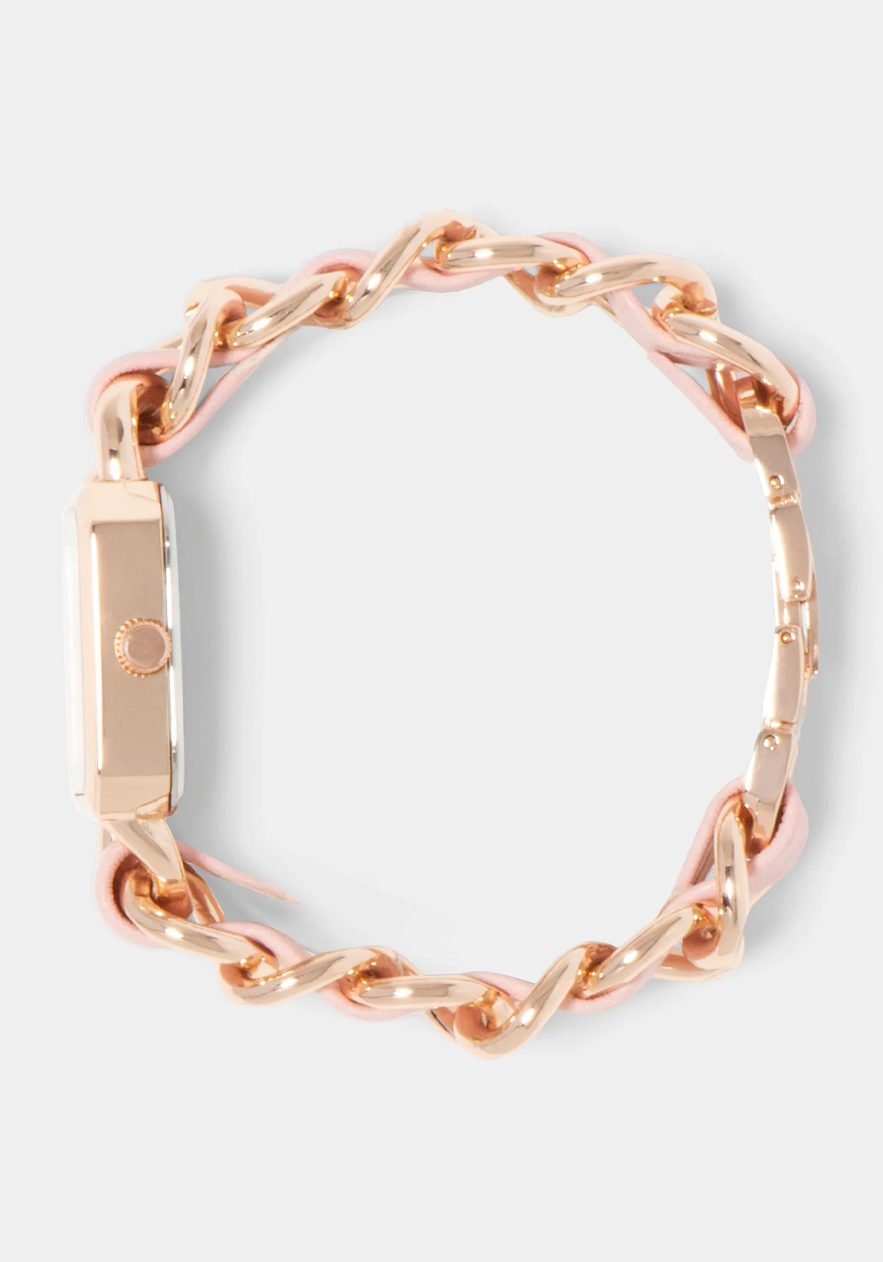 Baby Pink Strap and Rosegold Metal Chain Link Bracelet Watch