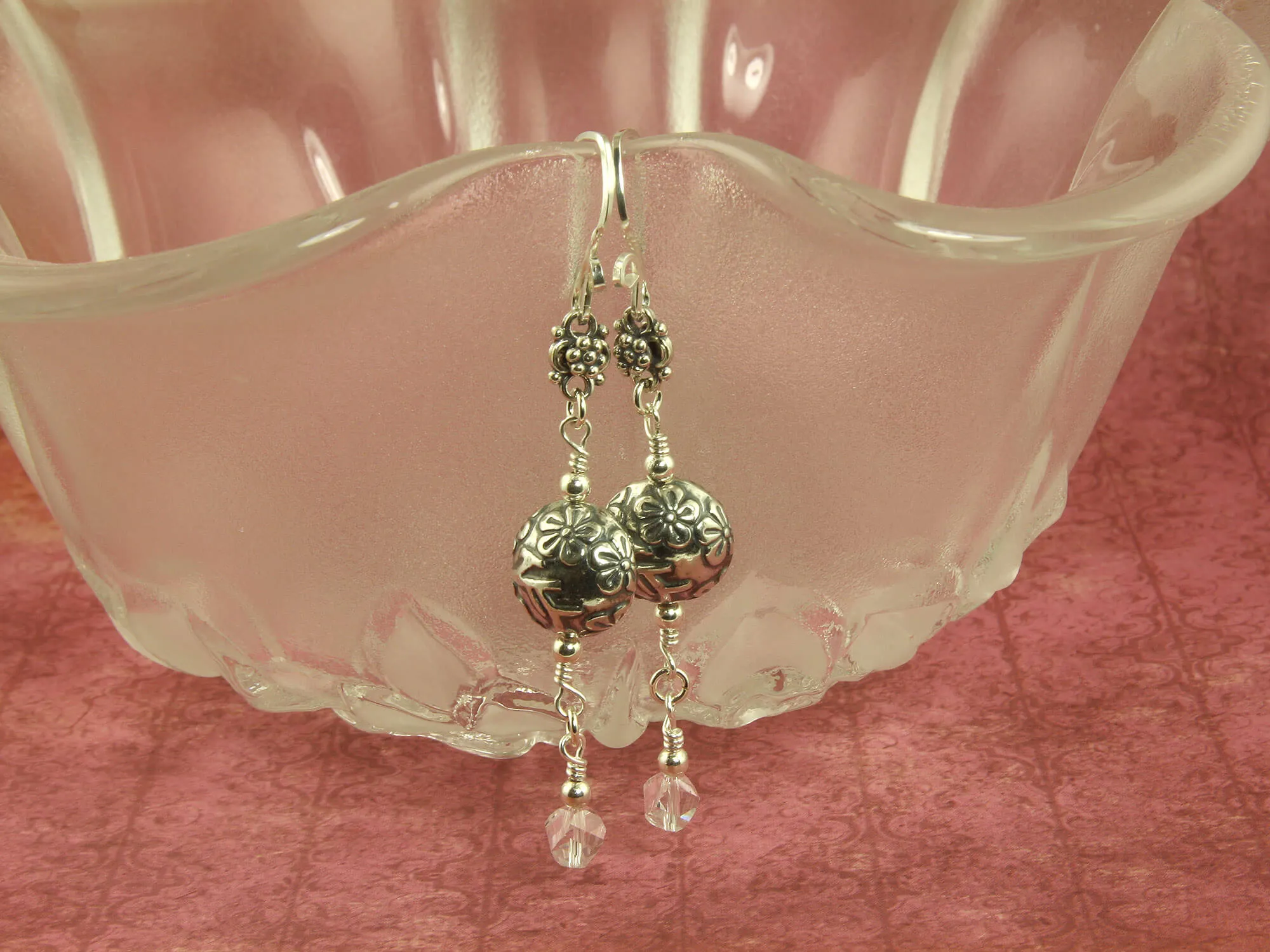 Bali Floral Crystal Drop Earrings