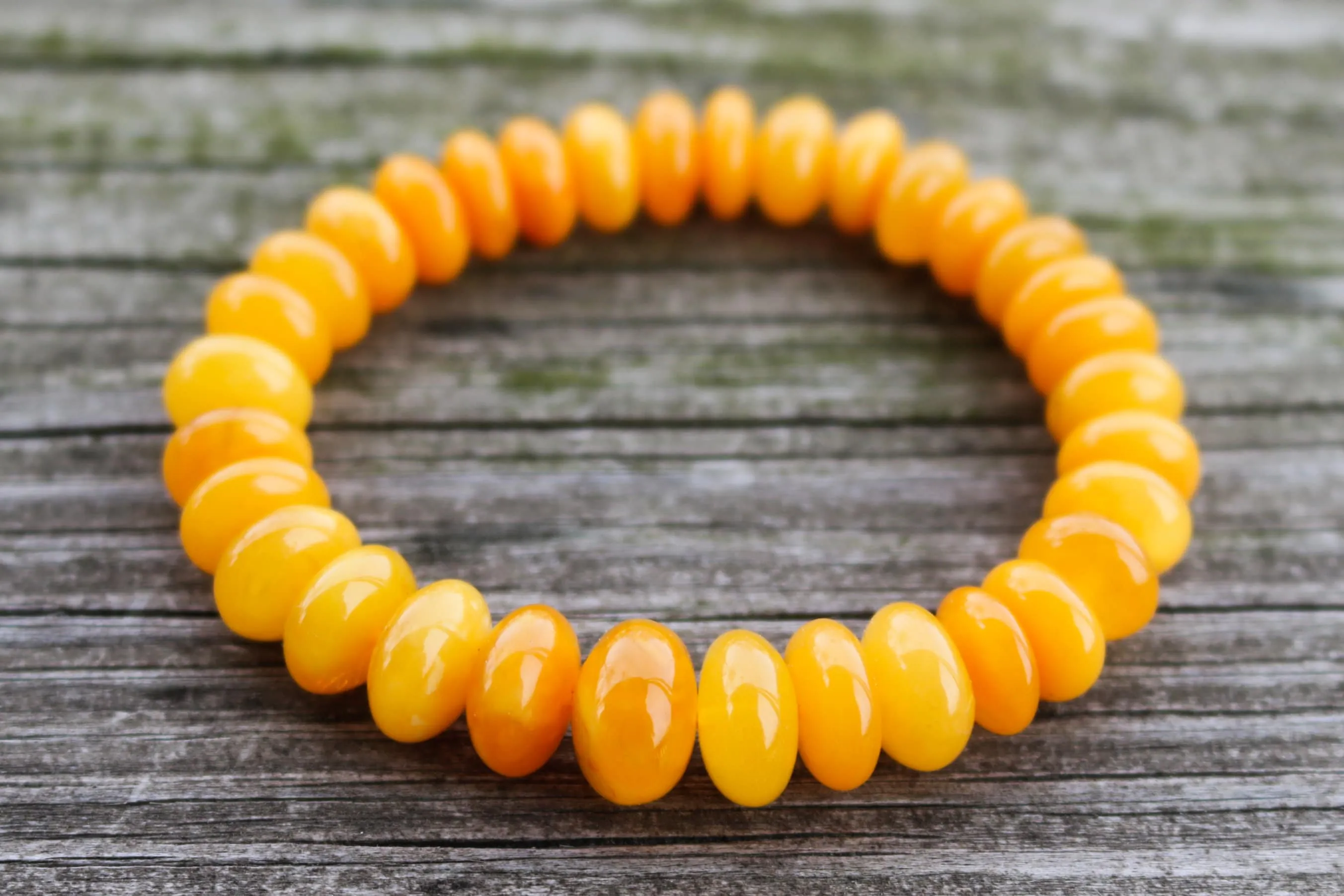 Baltic Amber Bracelet Antique Butterscotch Rondelle Beads Yolk Jewelry 16.3 gram