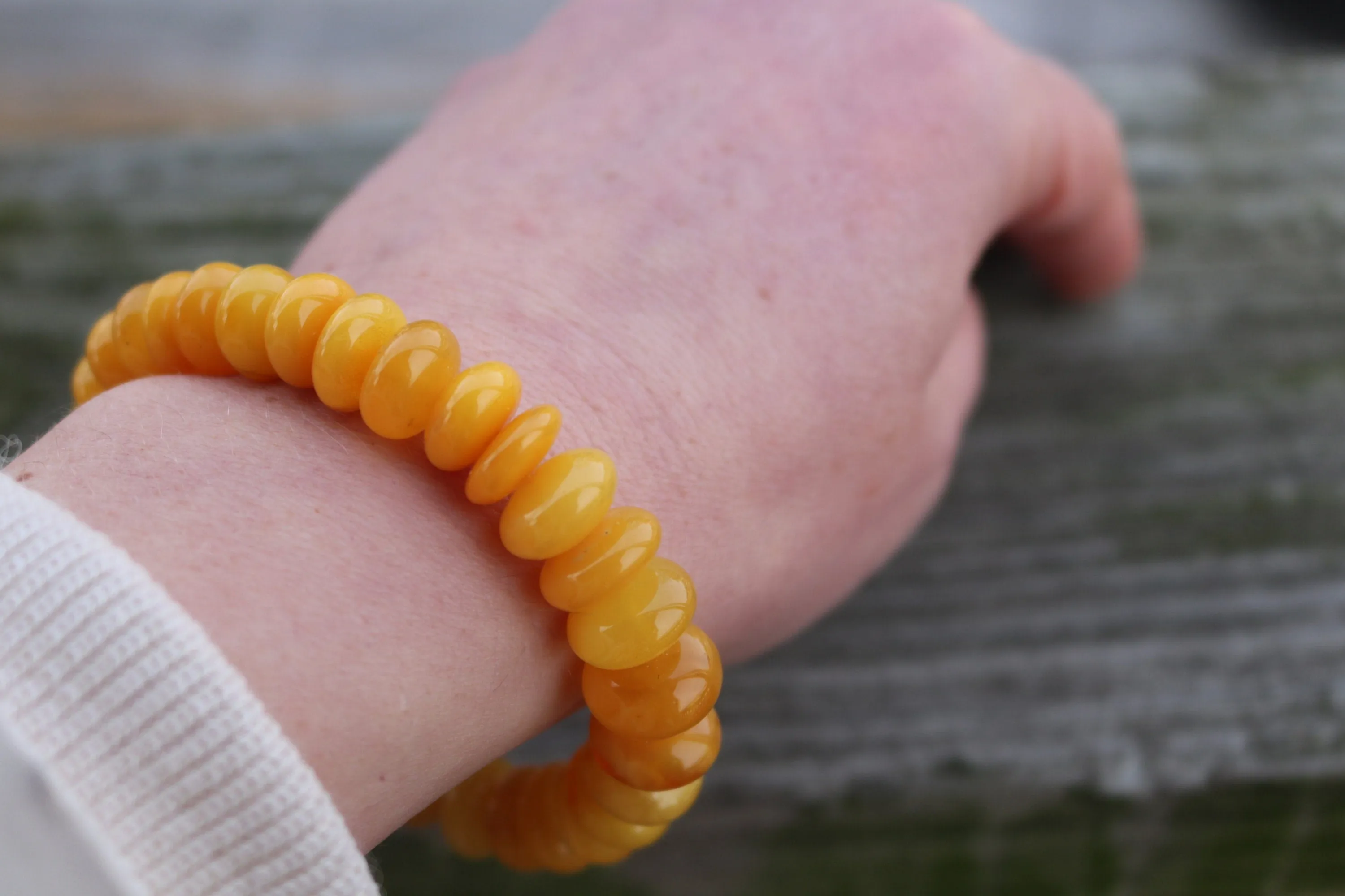 Baltic Amber Bracelet Antique Butterscotch Rondelle Beads Yolk Jewelry 16.3 gram