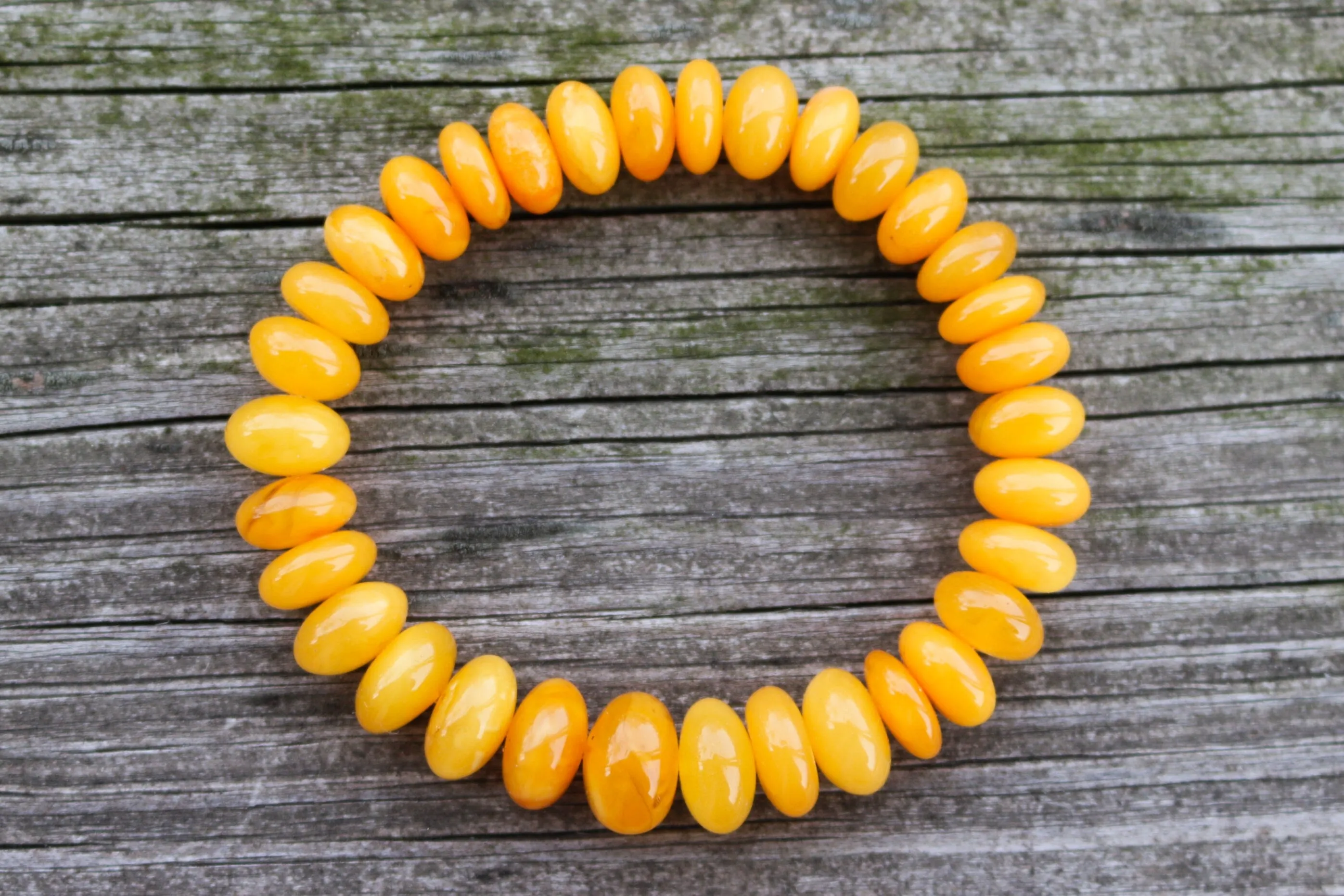 Baltic Amber Bracelet Antique Butterscotch Rondelle Beads Yolk Jewelry 16.3 gram