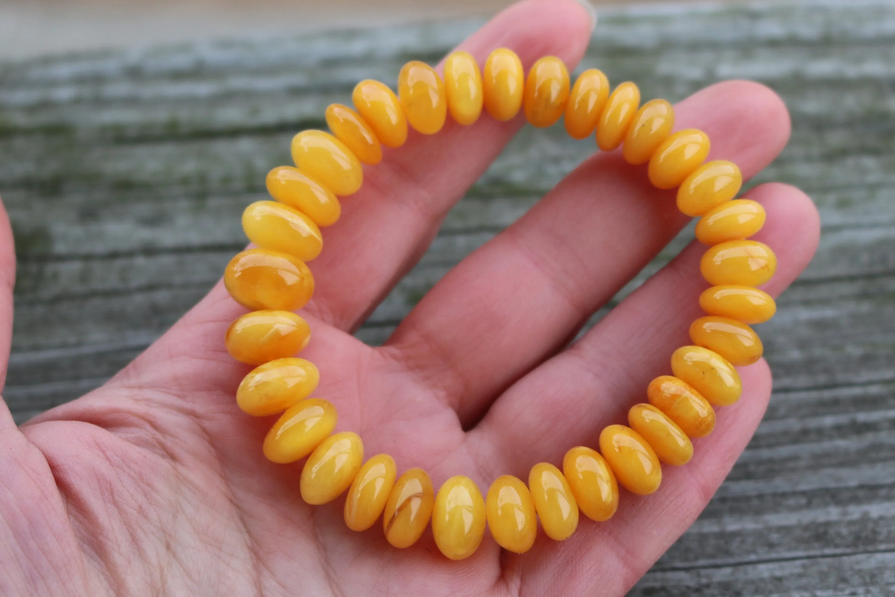 Baltic Amber Bracelet Antique Butterscotch Rondelle Beads Yolk Jewelry 16.3 gram