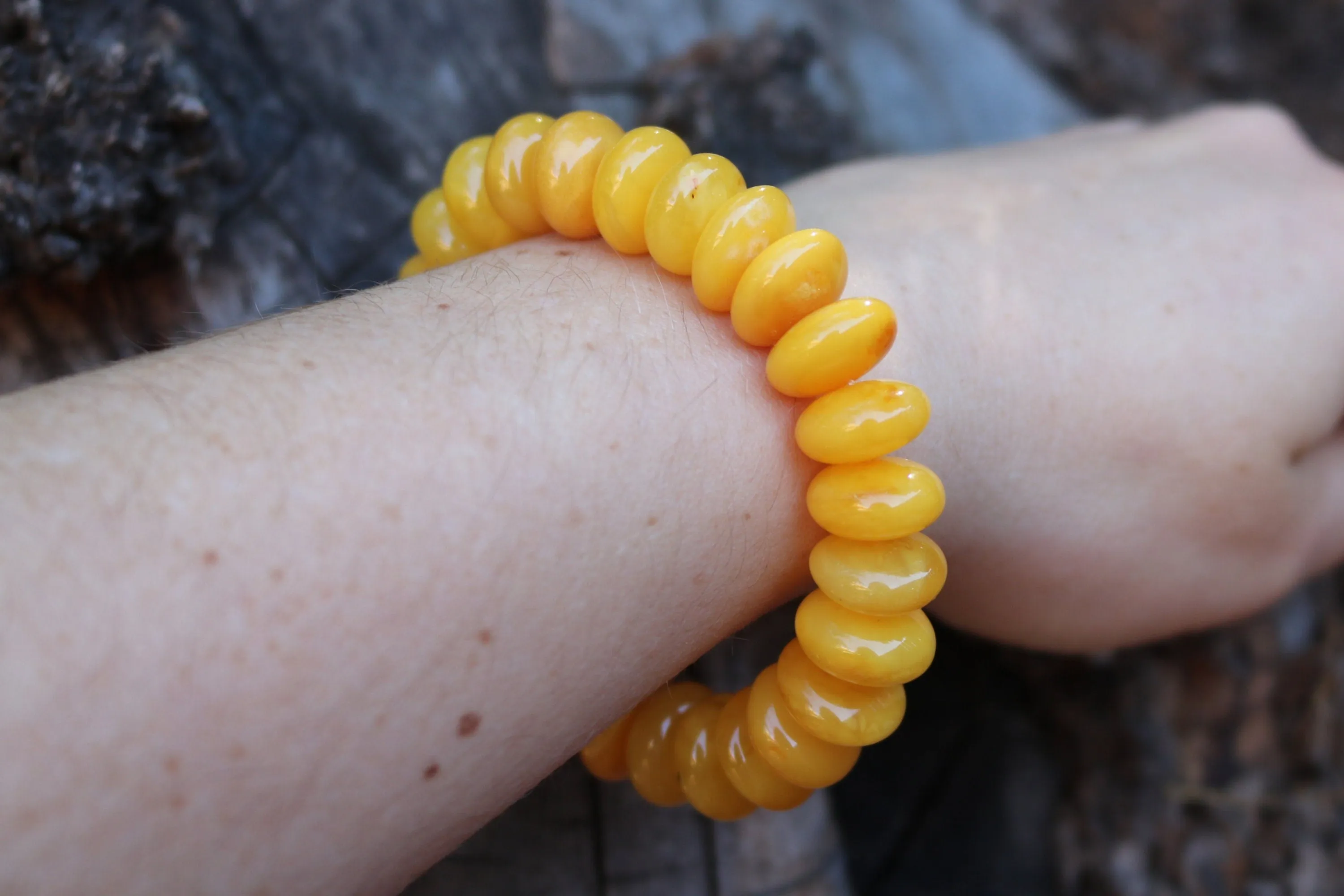 Baltic Amber Bracelet Antique Butterscotch Rondelle Beads Yolk Unisex Jewelry 22.8 gram 7.5"