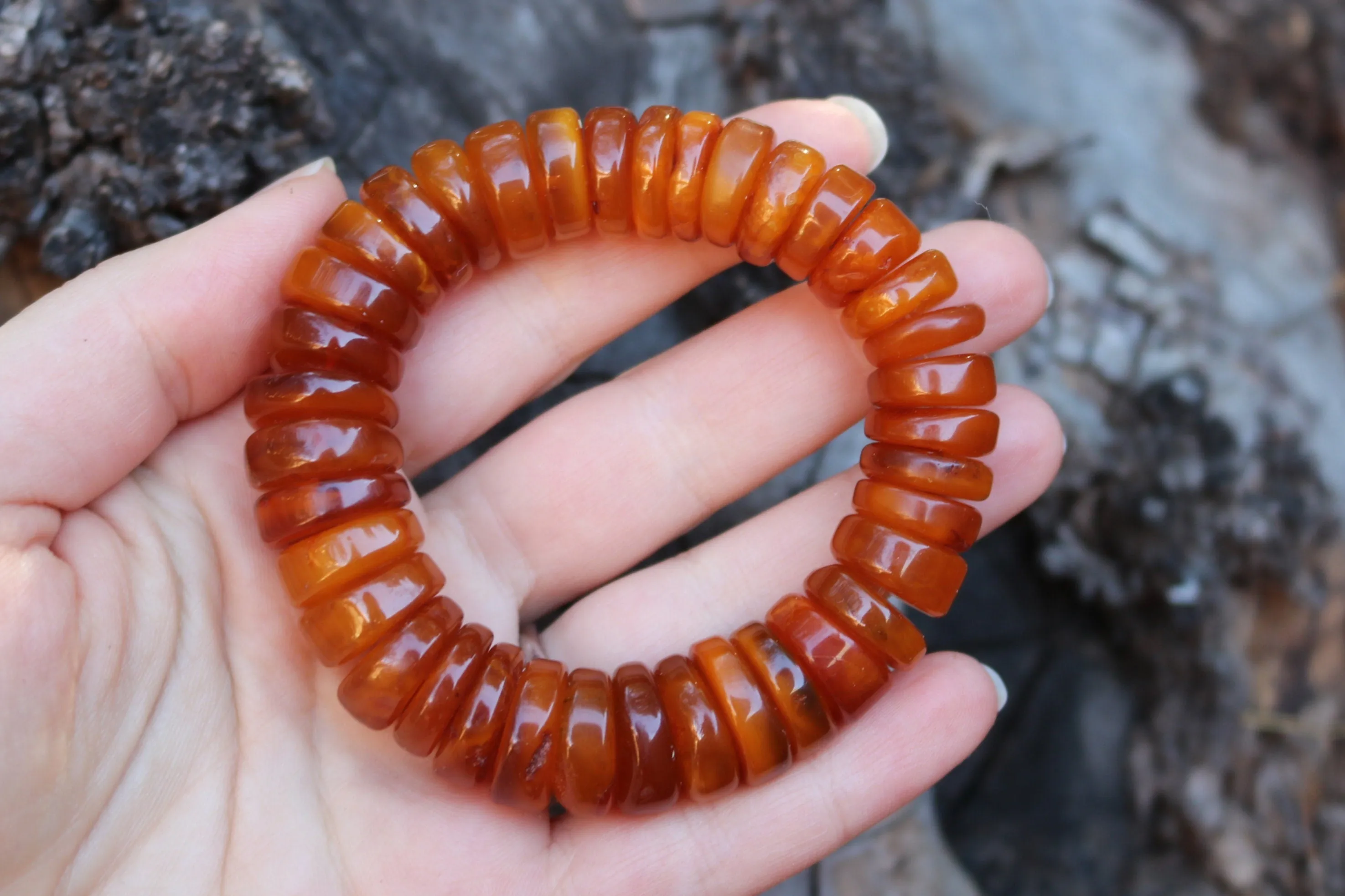 Baltic Amber Bracelet Antique Disc Beads Caramel Natural Unisex Jewelry 34.3 gram