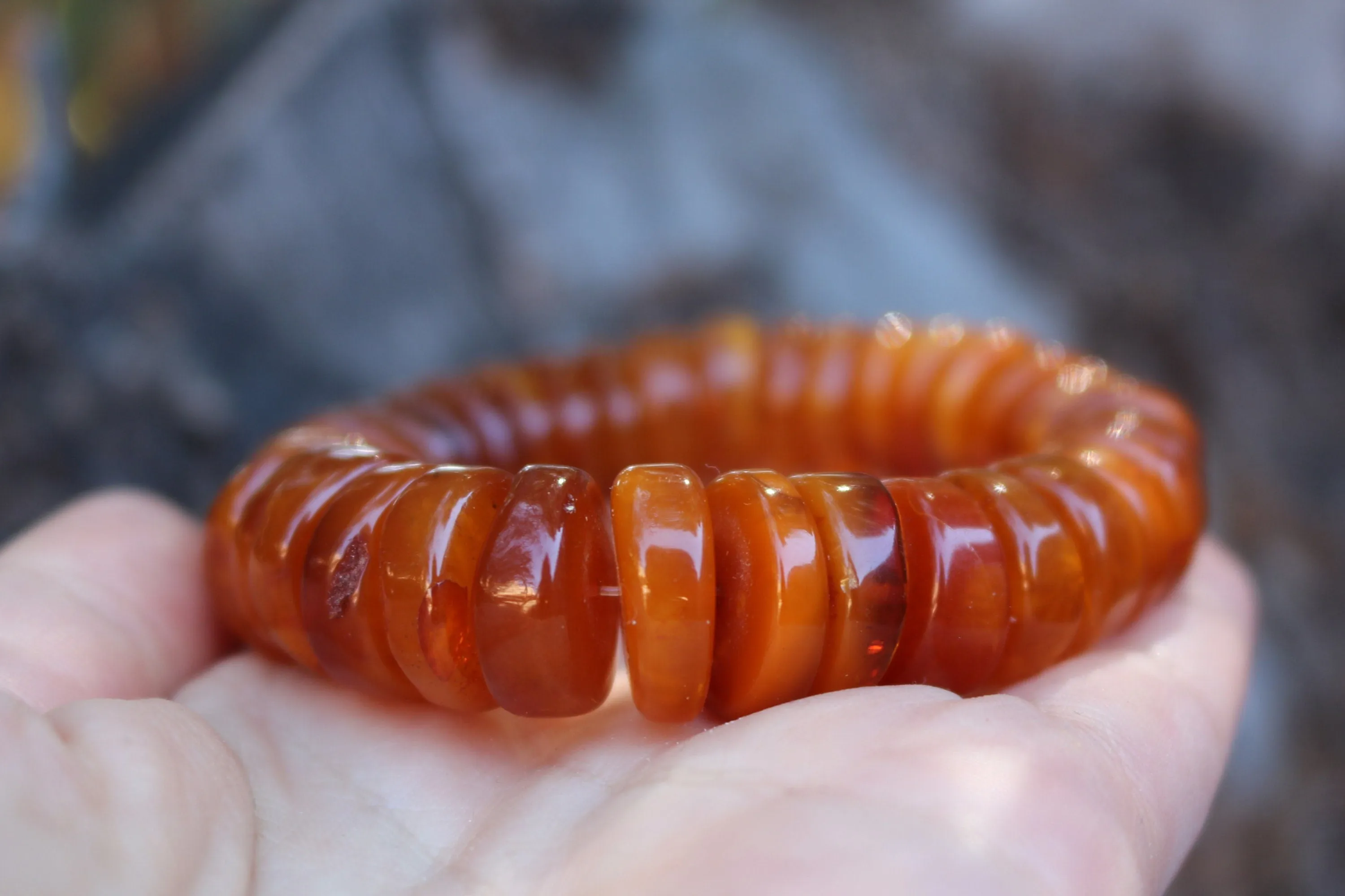 Baltic Amber Bracelet Antique Disc Beads Caramel Natural Unisex Jewelry 34.3 gram