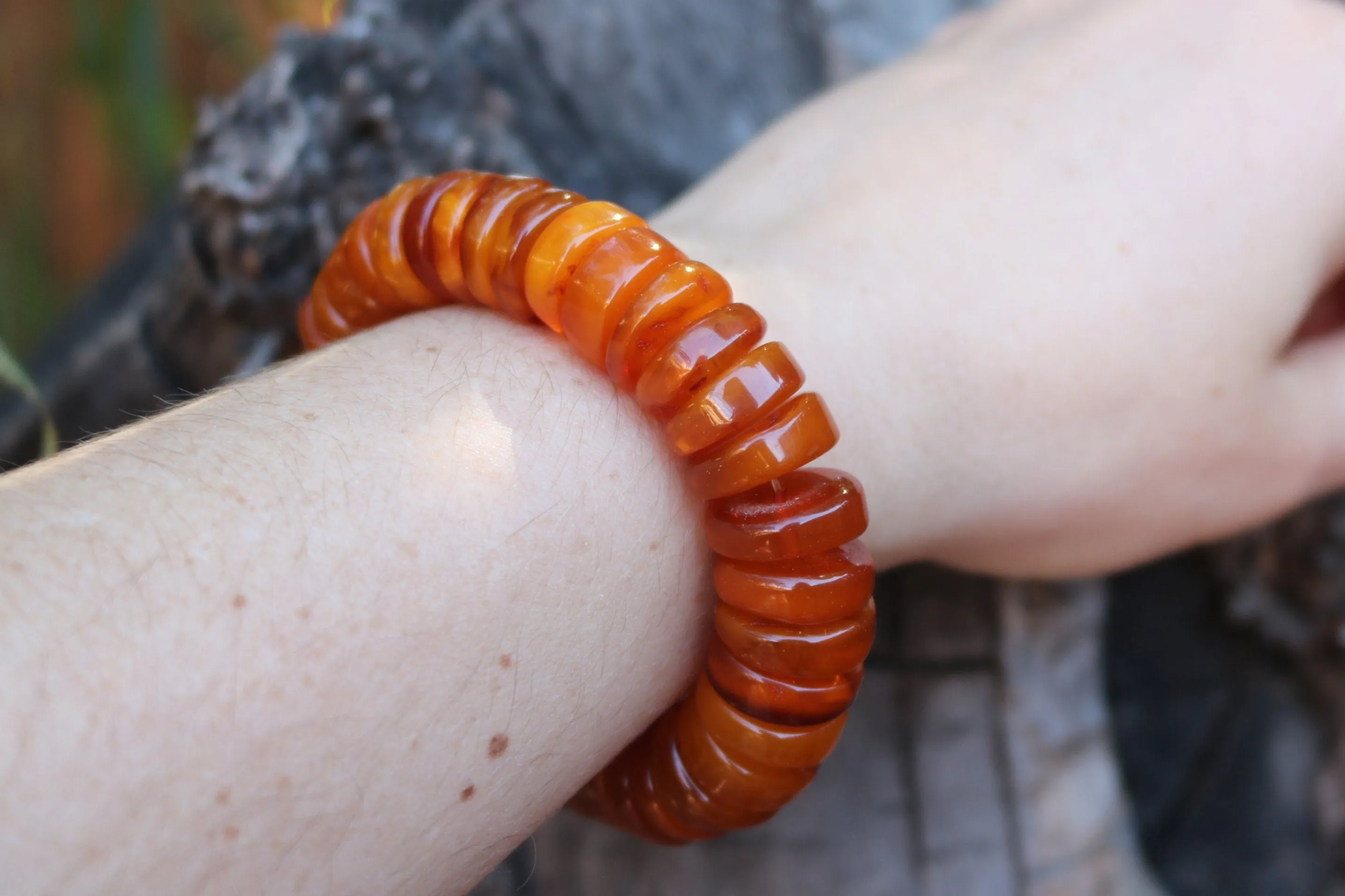 Baltic Amber Bracelet Antique Disc Beads Caramel Natural Unisex Jewelry 34.3 gram