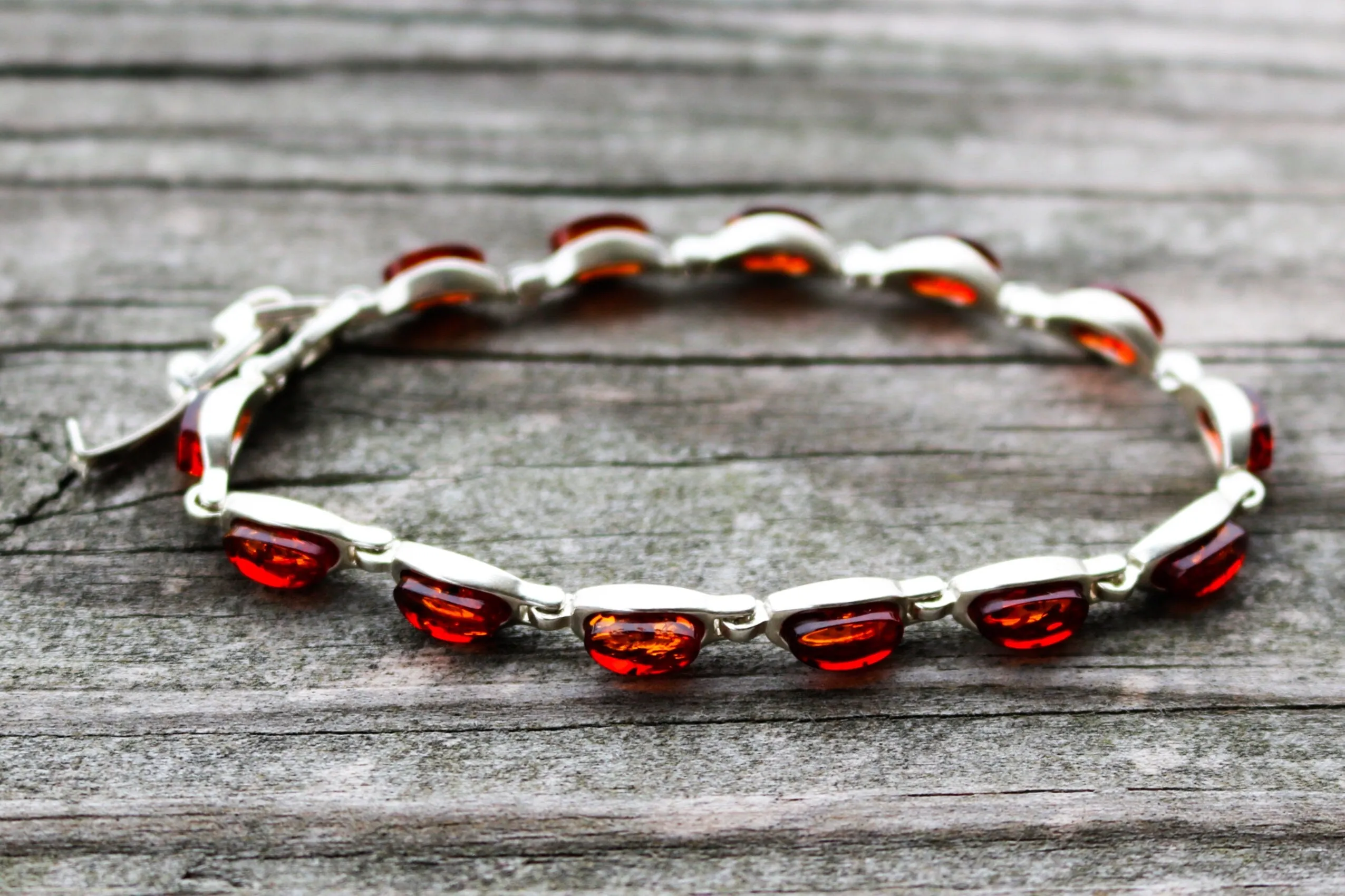 Baltic Amber Chain Bracelet Cognac Jewelry 7.7″ 925 Silver 10.8 gram