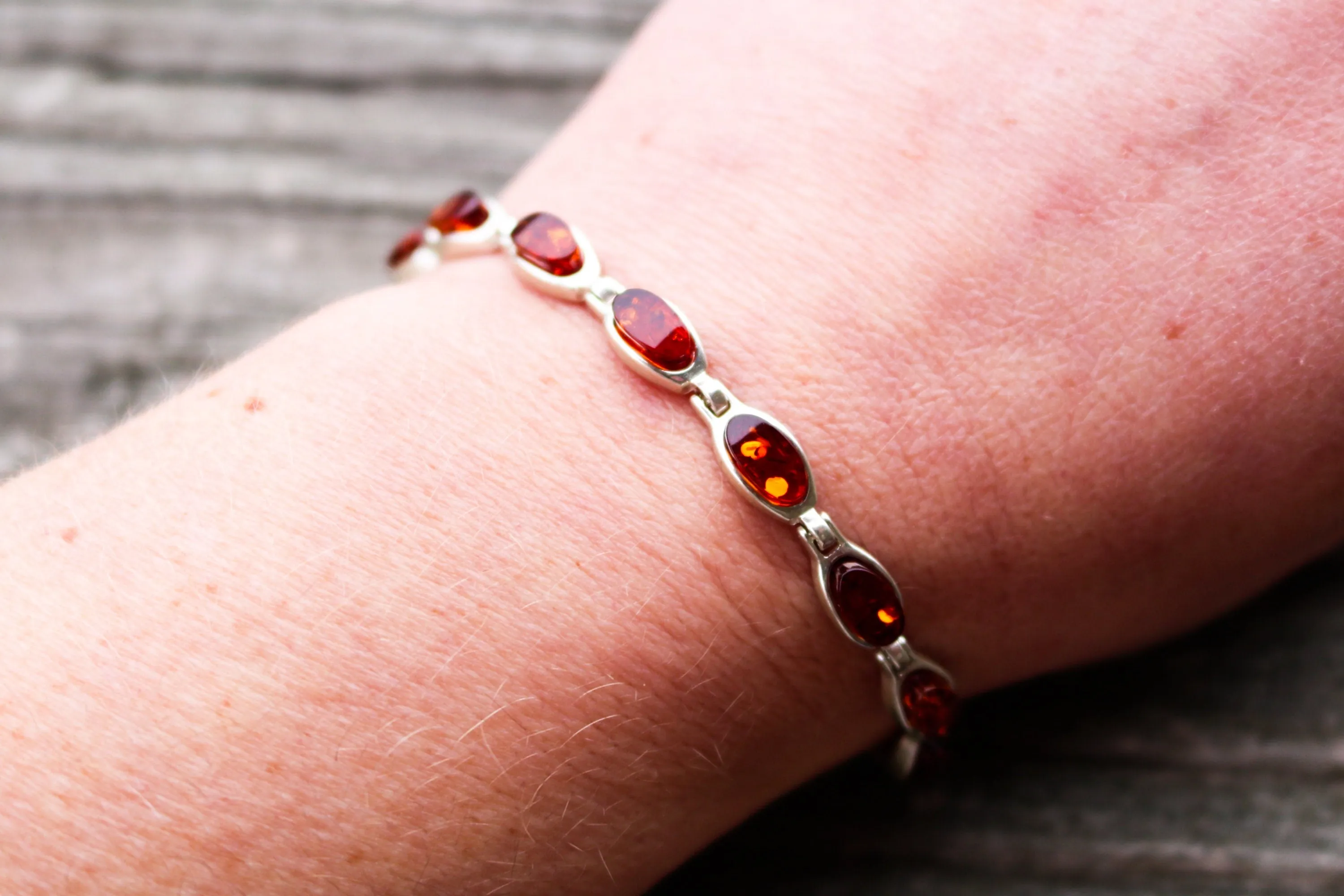 Baltic Amber Chain Bracelet Cognac Jewelry 7.7″ 925 Silver 10.8 gram