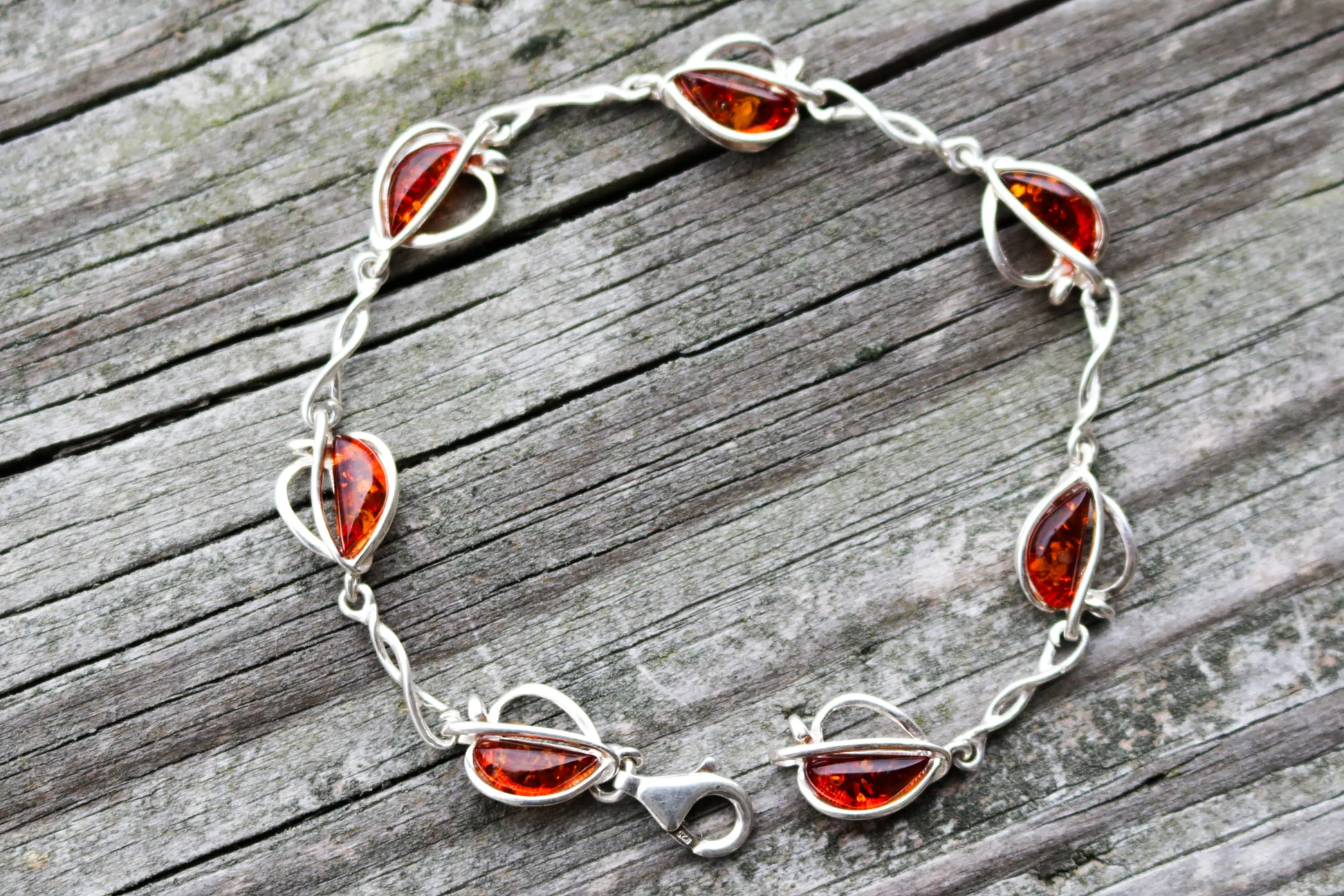 Baltic Amber Chain Bracelet Cognac Natural 7" 925 Silver 5 gram