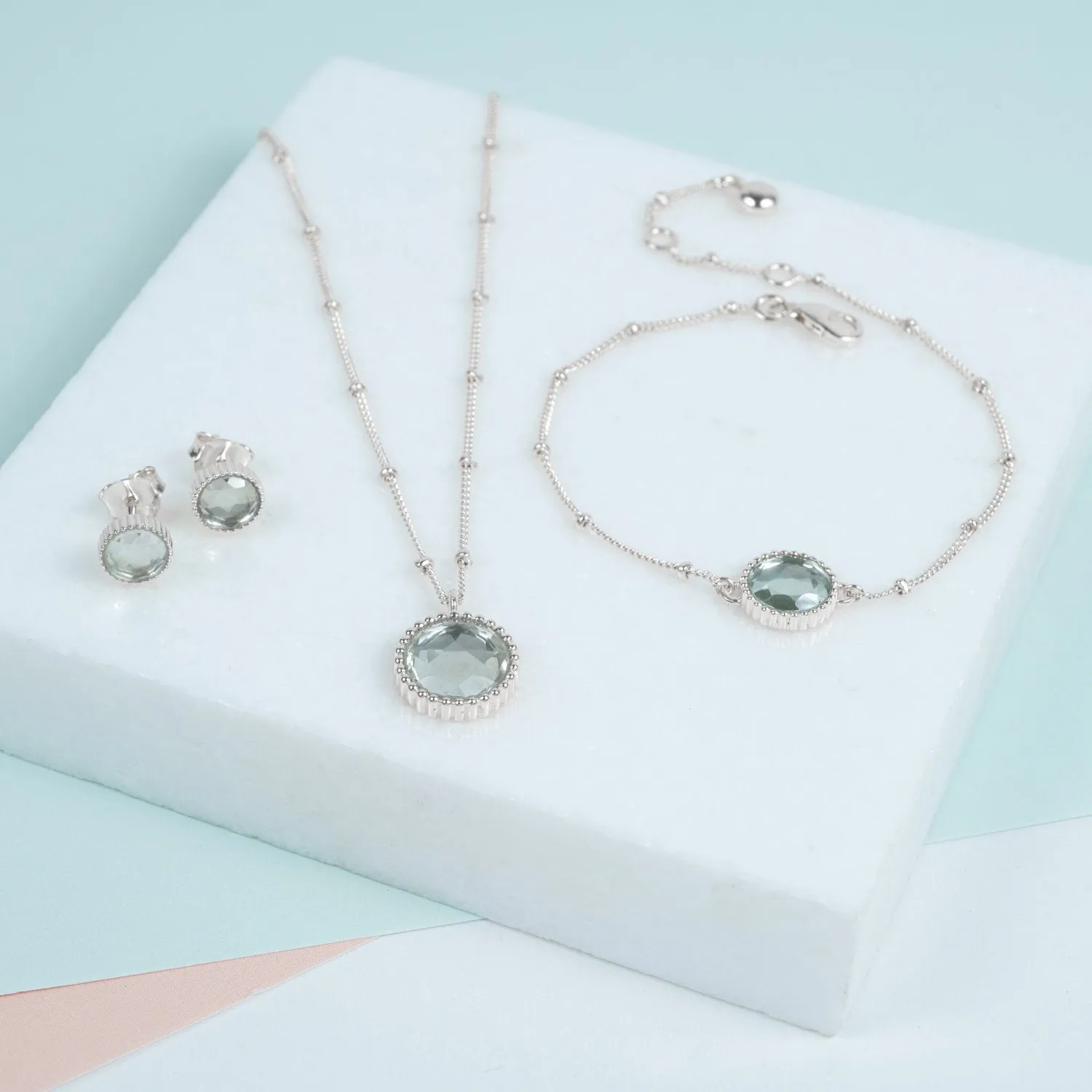 Barcelona August Birthstone Green Amethyst & Silver Jewellery Set