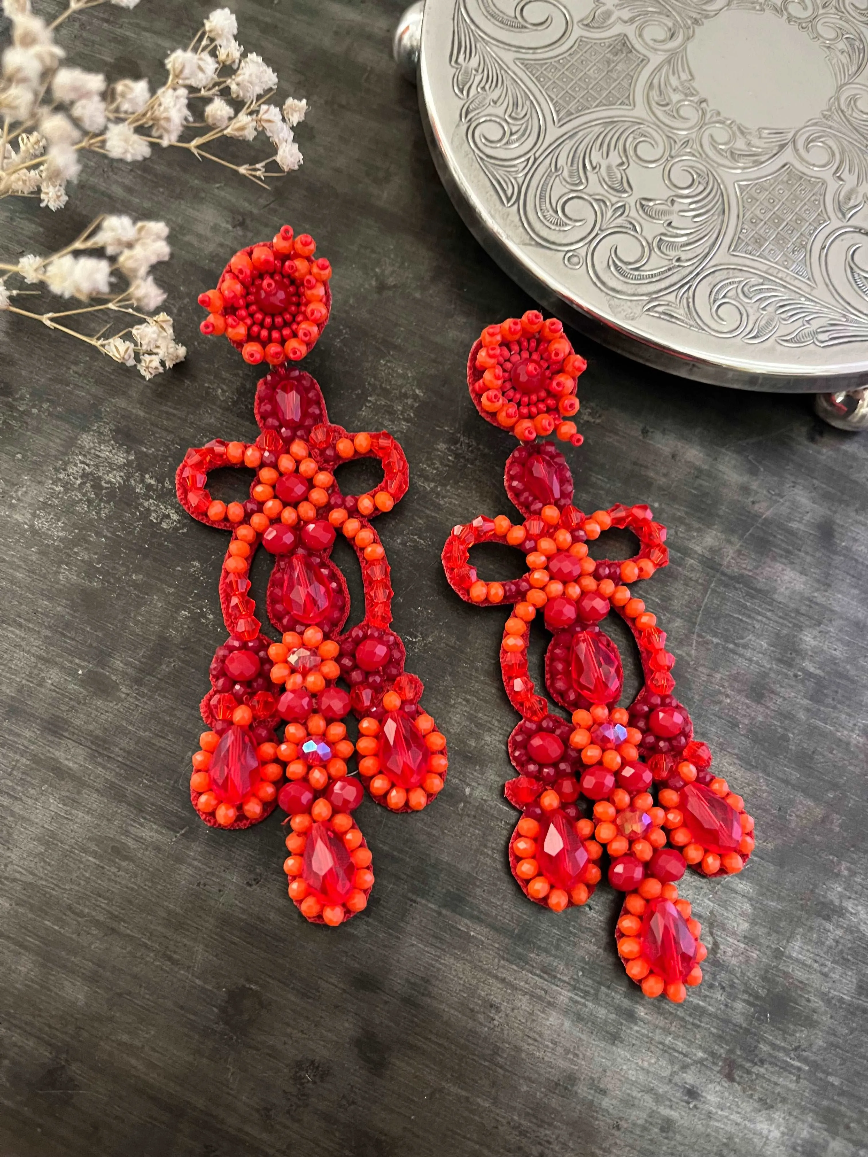 Baroque (Red) - Dangler Earrings