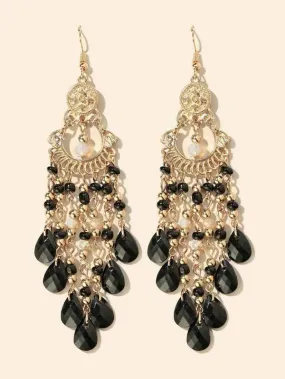 Beautiful Black & Gold Vintage Inspired Rhinestone Earrings