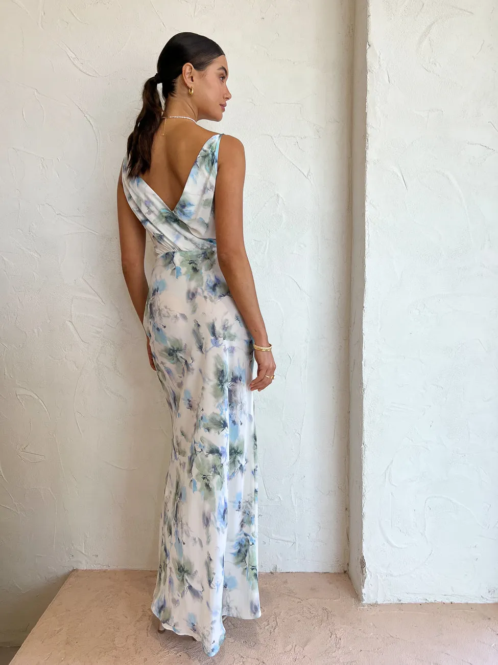 Bec and Bridge Corrine V Maxi Dress in Watercolour Floral