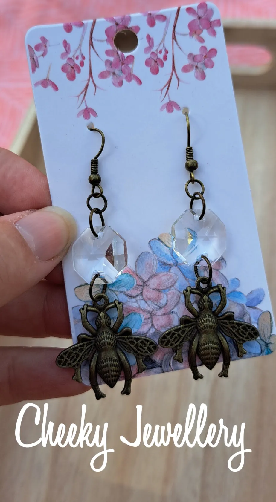 Bee Earrings with hex crystals, Light wright jewellery, all so cute. Filigree earrings, dangly earrings.