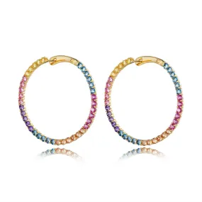 Big Round Circle Multicolor Rainbow CZ Loop Hoop Earrings